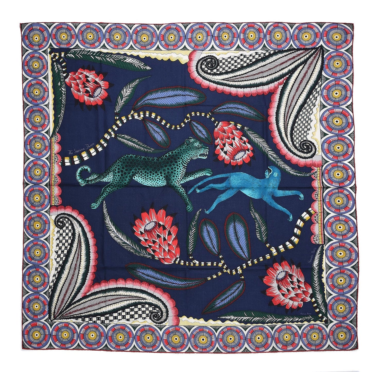 Cashmere Silk The Savana Dance Shawl 140 Marine Vert Corail