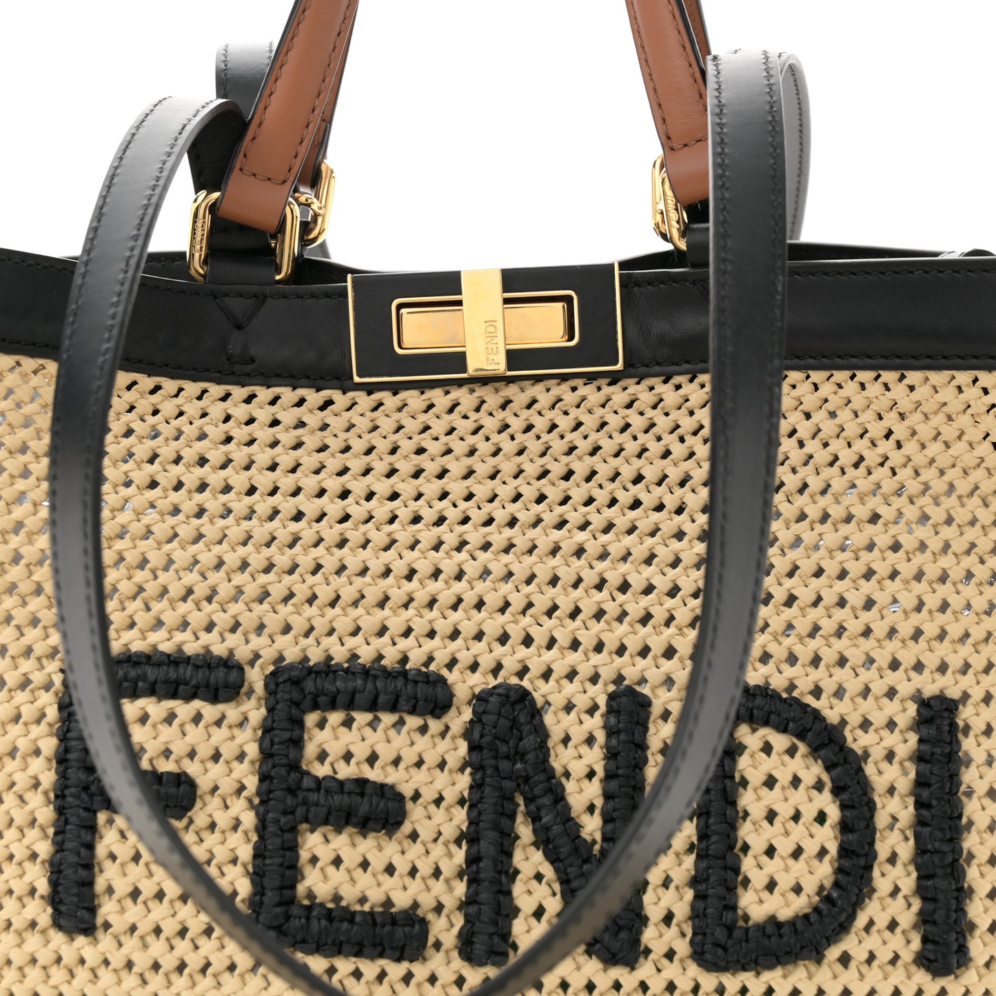 Raffia Vitello King Macrame Mesh Large Peekaboo X-Tote Natural Black Cuoio