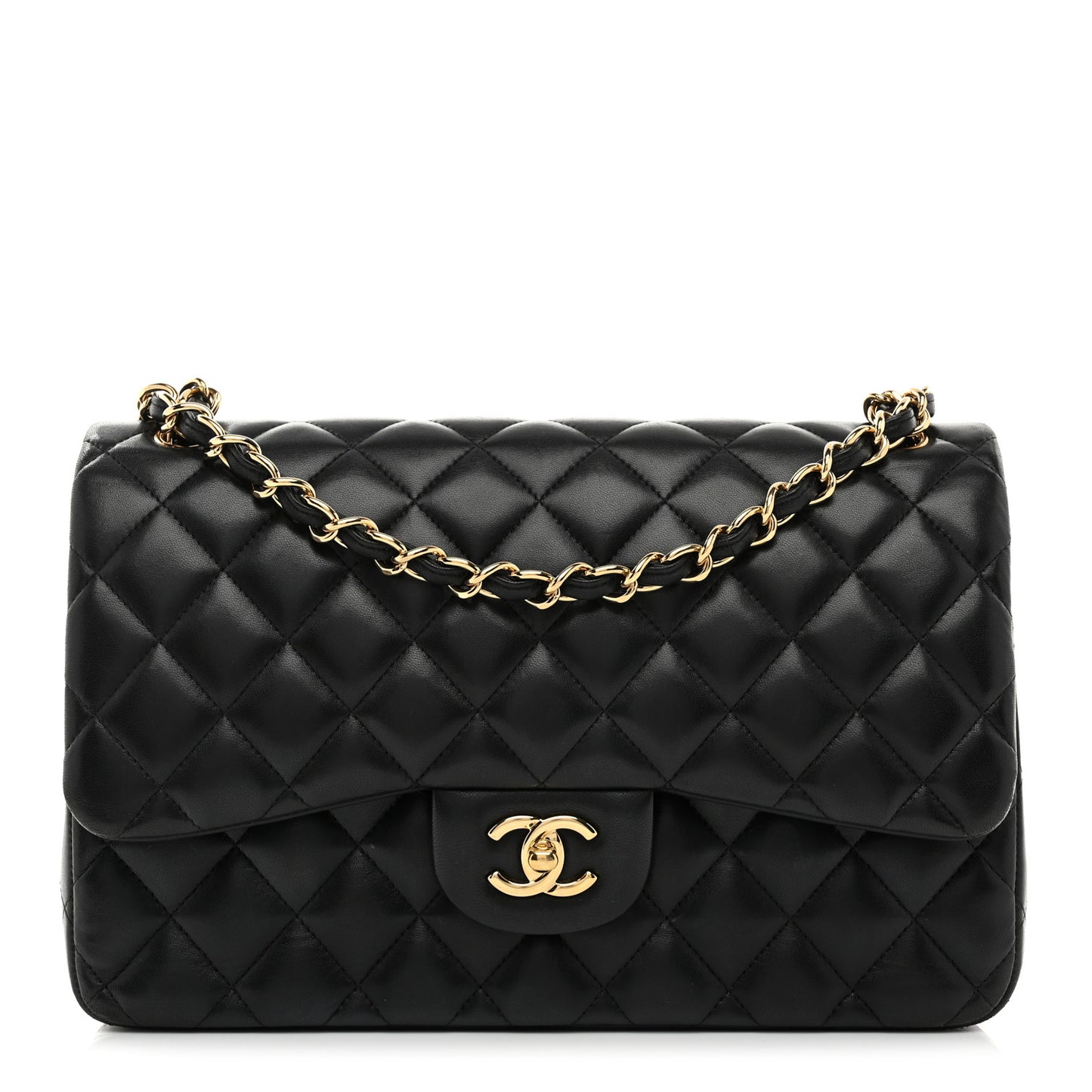 Lambskin Quilted Jumbo Double Flap Black