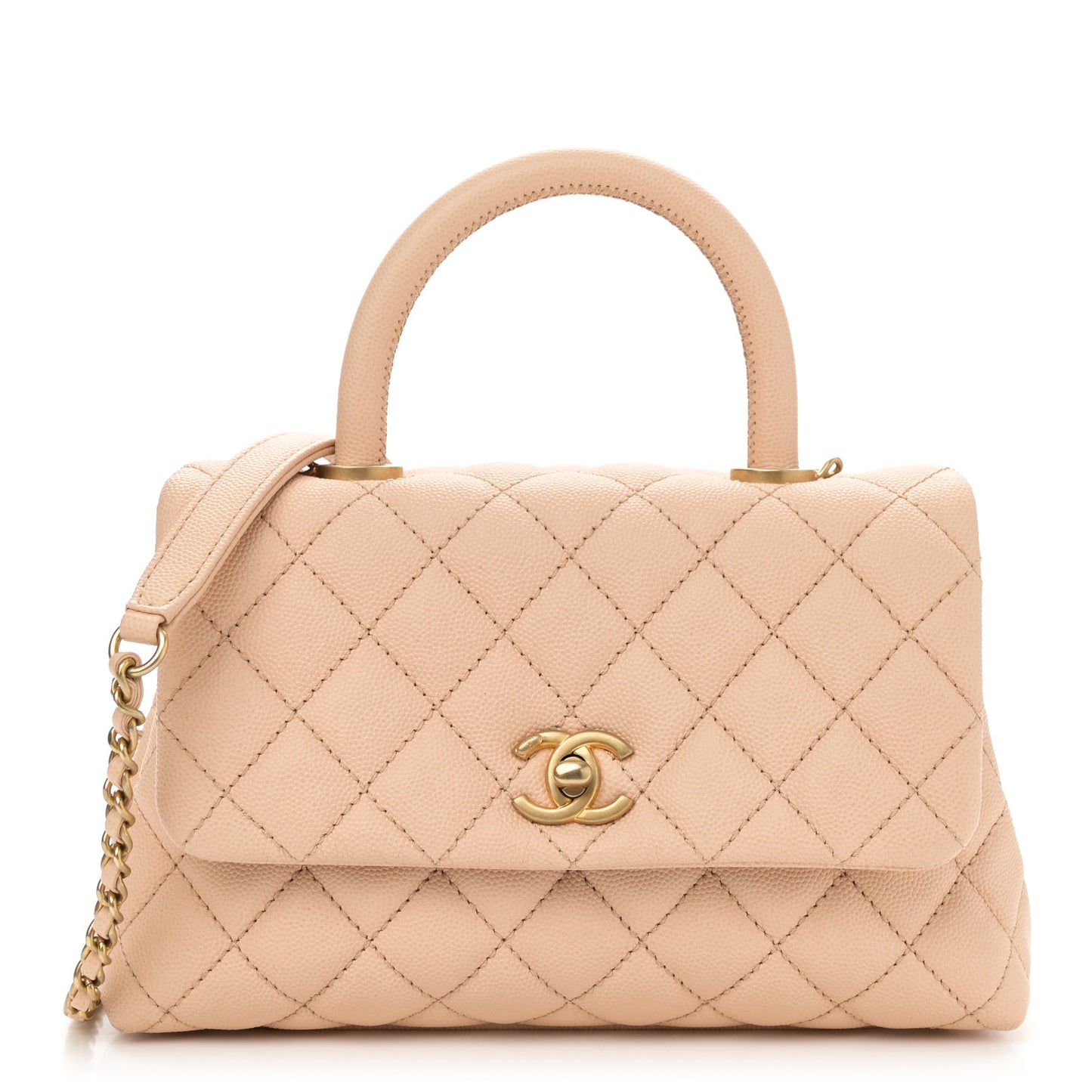 Caviar Quilted Mini Coco Handle Flap Beige