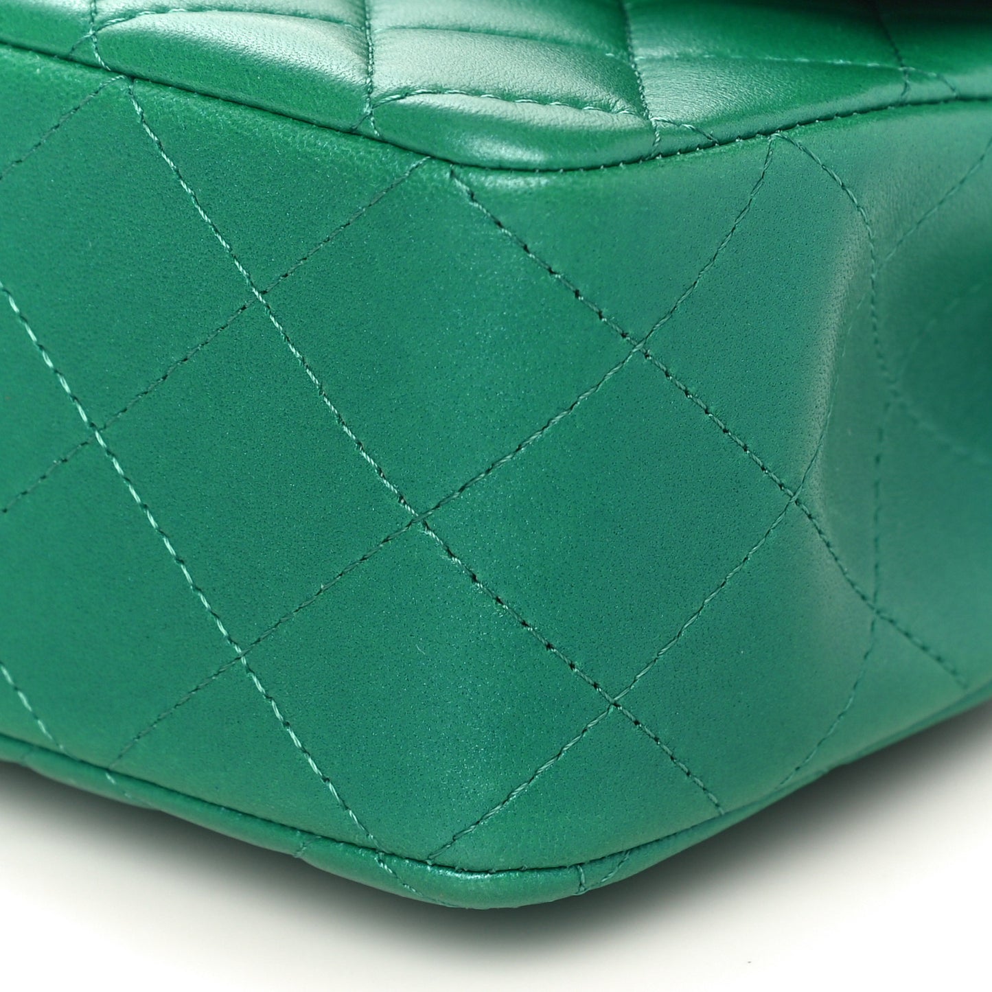 Iridescent Lambskin Quilted Mini Top Handle Rectangular Flap Green
