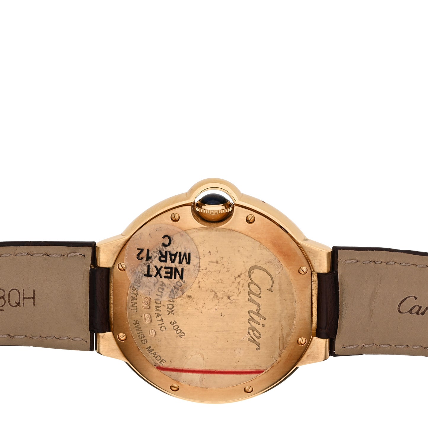 18K Yellow Gold Alligator 36mm Ballon Bleu De Cartier Automatic Watch Brown