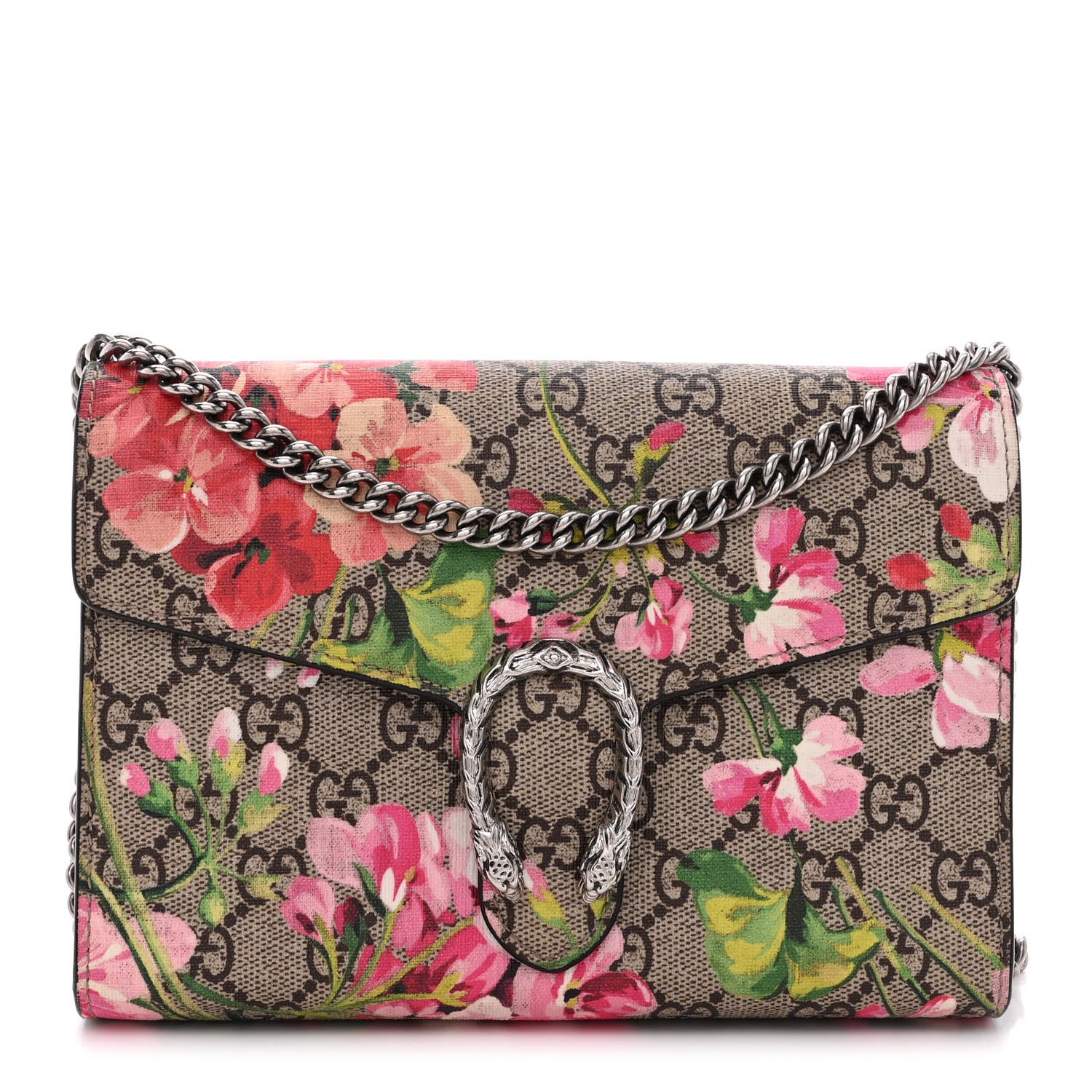 Gucci GG Supreme Monogram Blooms Mini Dionysus Chain Wallet Beige Multicolor Dry Rose 1 of 11