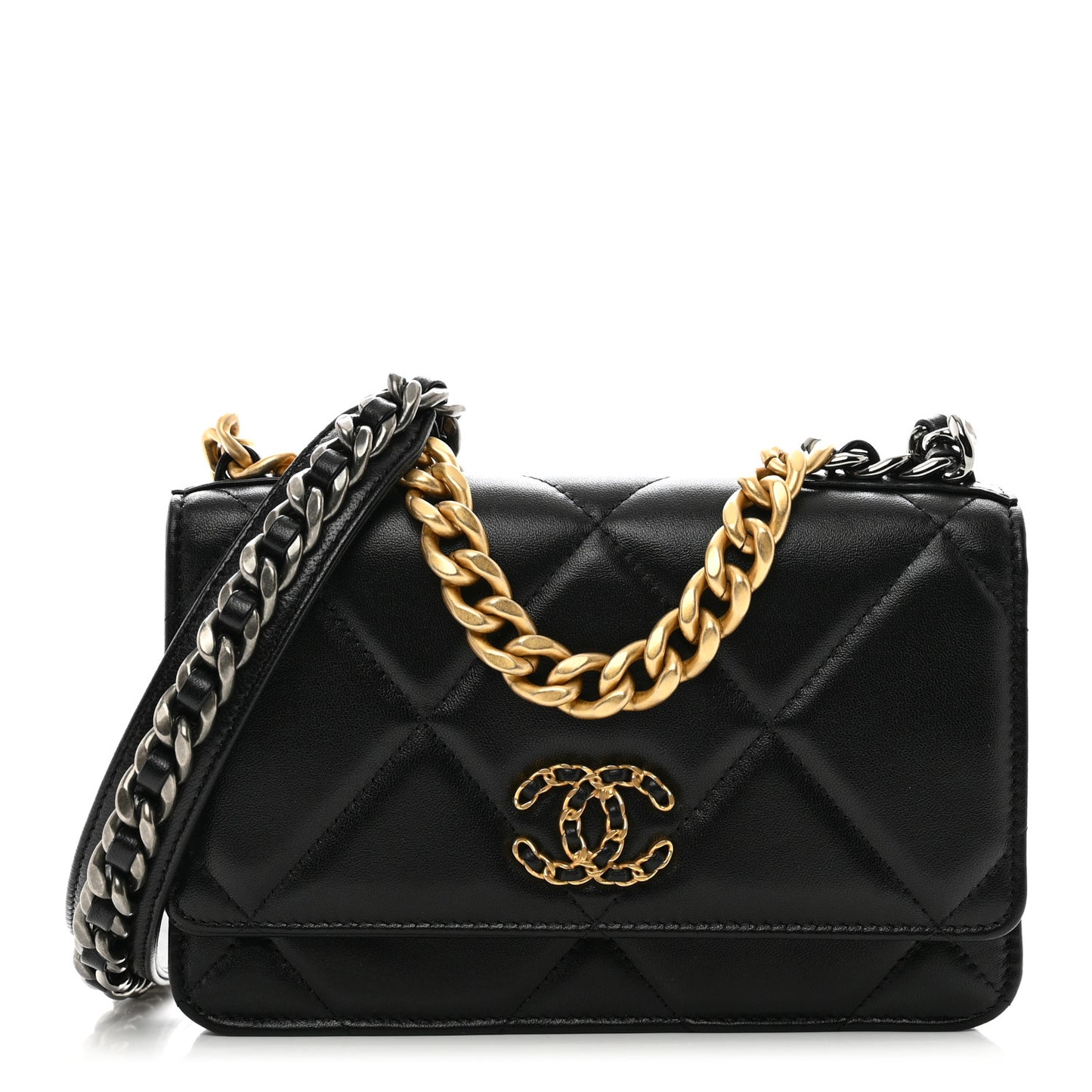 Lambskin Quilted Chanel 19 Wallet On Chain WOC Black