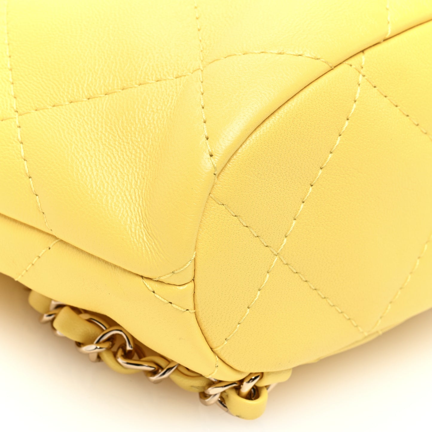 Shiny Lambskin Quilted Drawstring Backpack Yellow