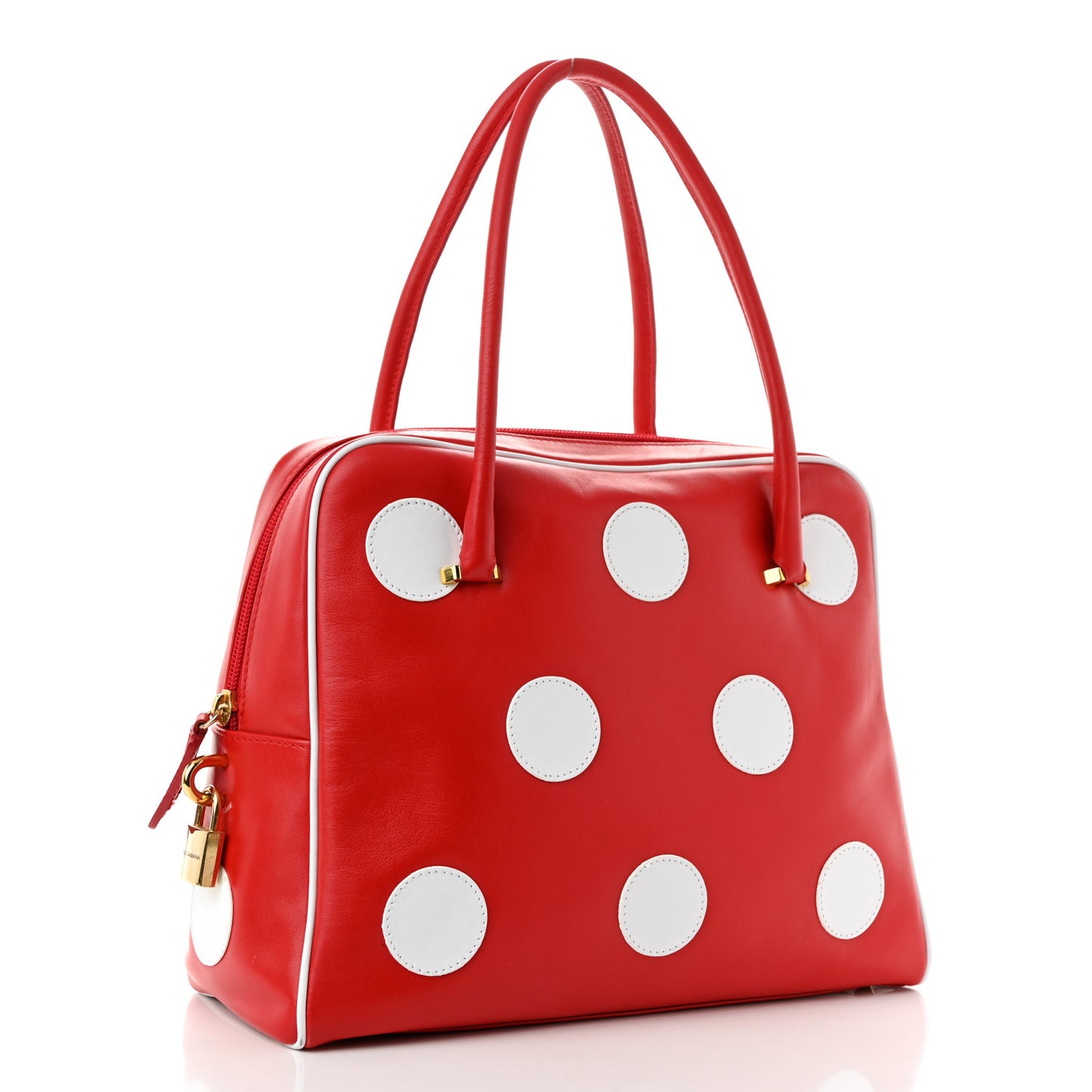 Calfskin Polka Dot Satchel Red White