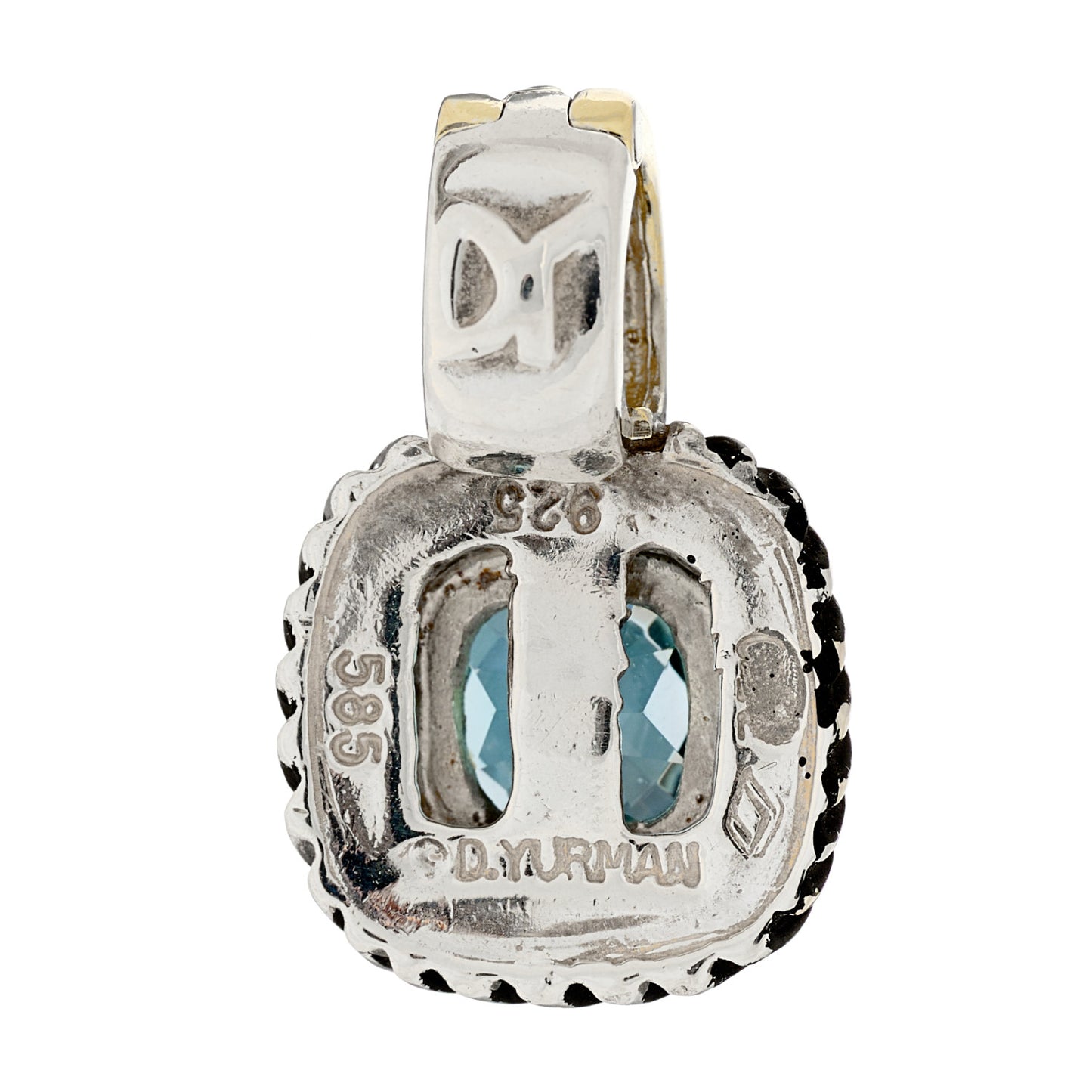Sterling Silver 14K Yellow Gold Blue Topaz 7mm Albion Enhancer Pendant