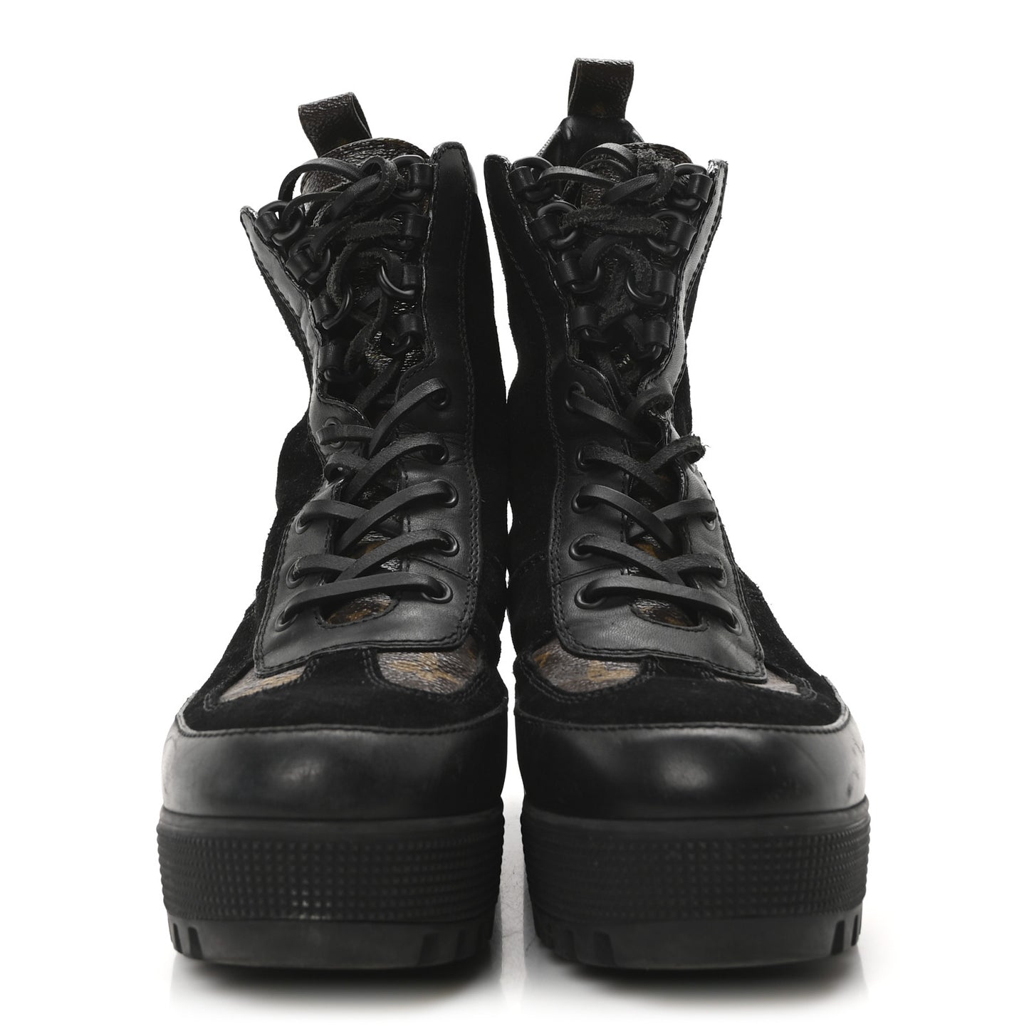 Suede Calfskin Monogram Laureate Platform Desert Boots 37.5 Black