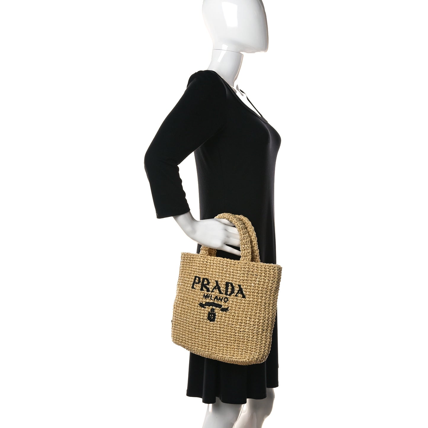 Yarn Raffia Effect Crochet Embroidered Small Logo Tote Naturale