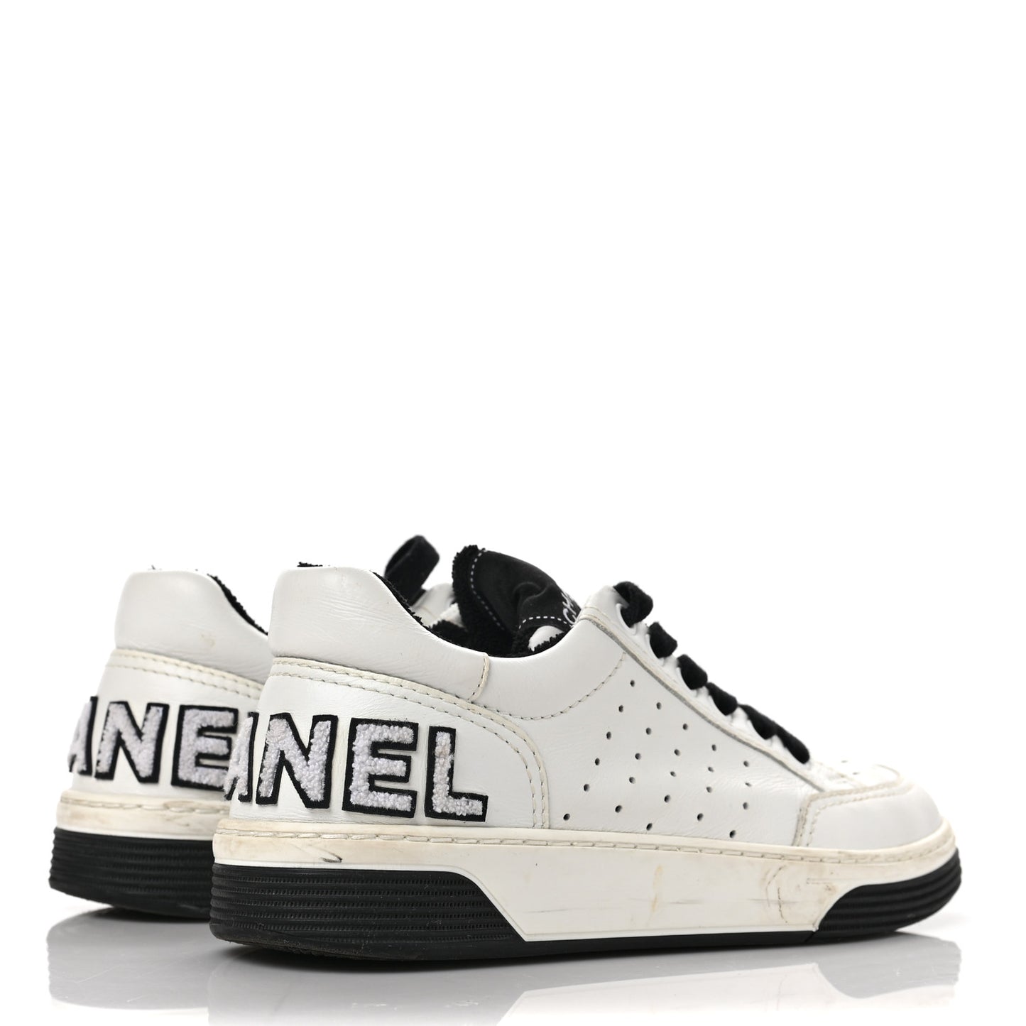Calfskin Womens Logo Sneakers 36 Black White
