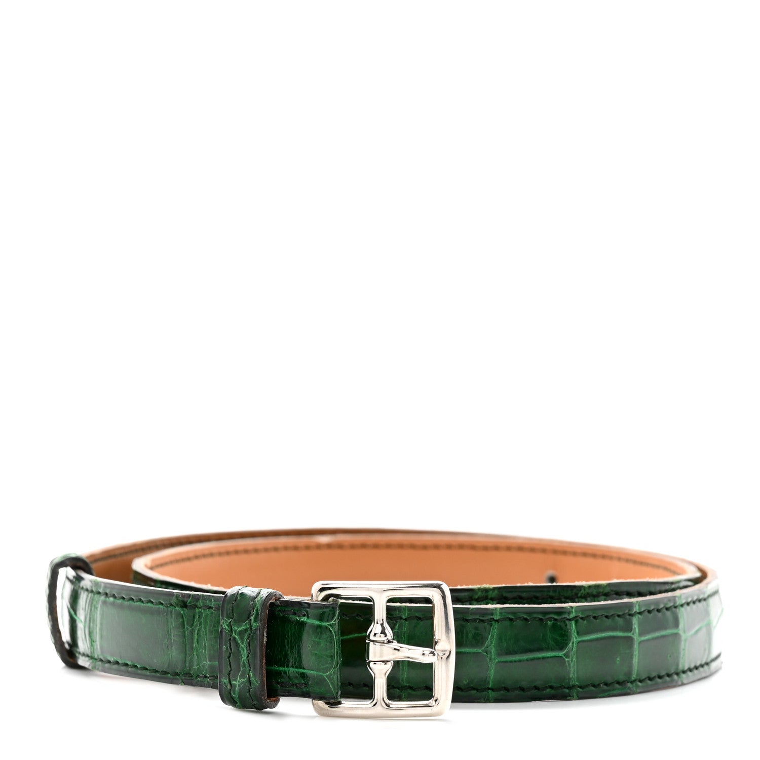 Hermes Shiny Crocodile Porosus 18mm Etriviere Belt 70 28 Vert