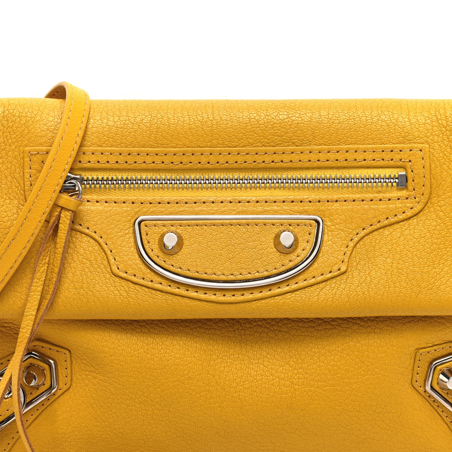 Chevre Silver Metallic Edge Hardware Envelope Clutch Jaune Epi