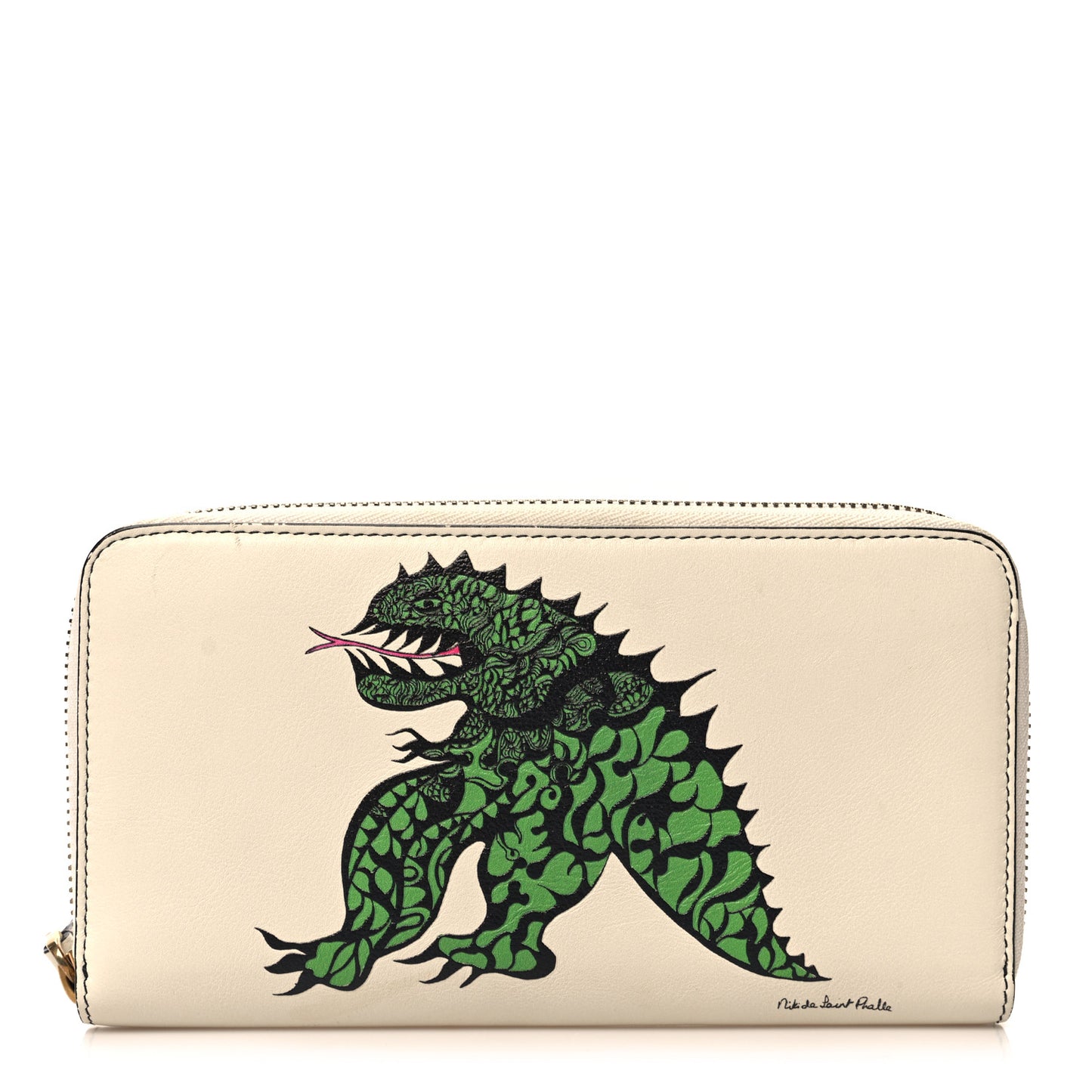 Calfskin Niki De Saint Phalle Dragon Zip Around Wallet Off White