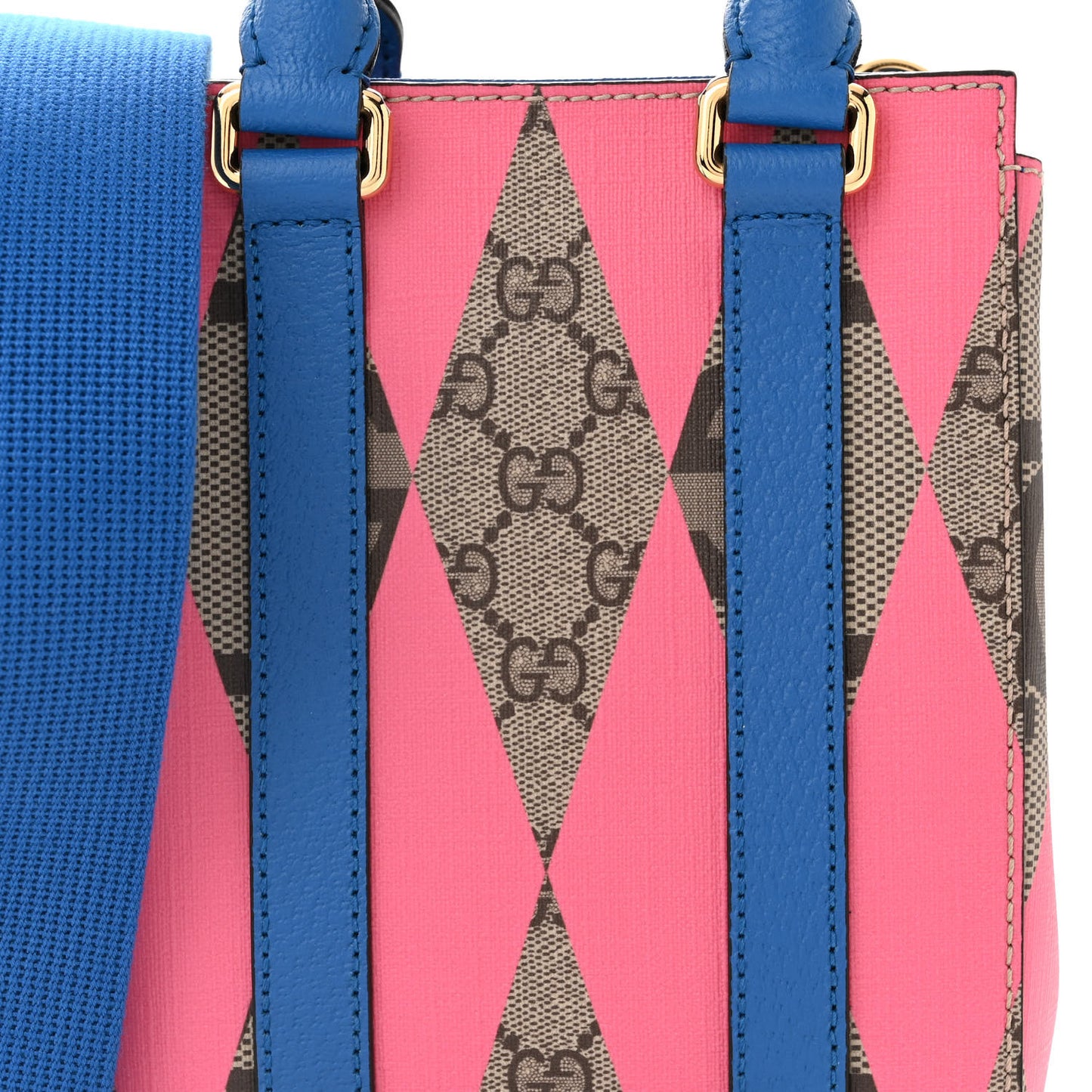 GG Supreme Monogram Textured Dollar Calfskin Rhombus Mini Tote Bag Beige Ebony Pink Blue
