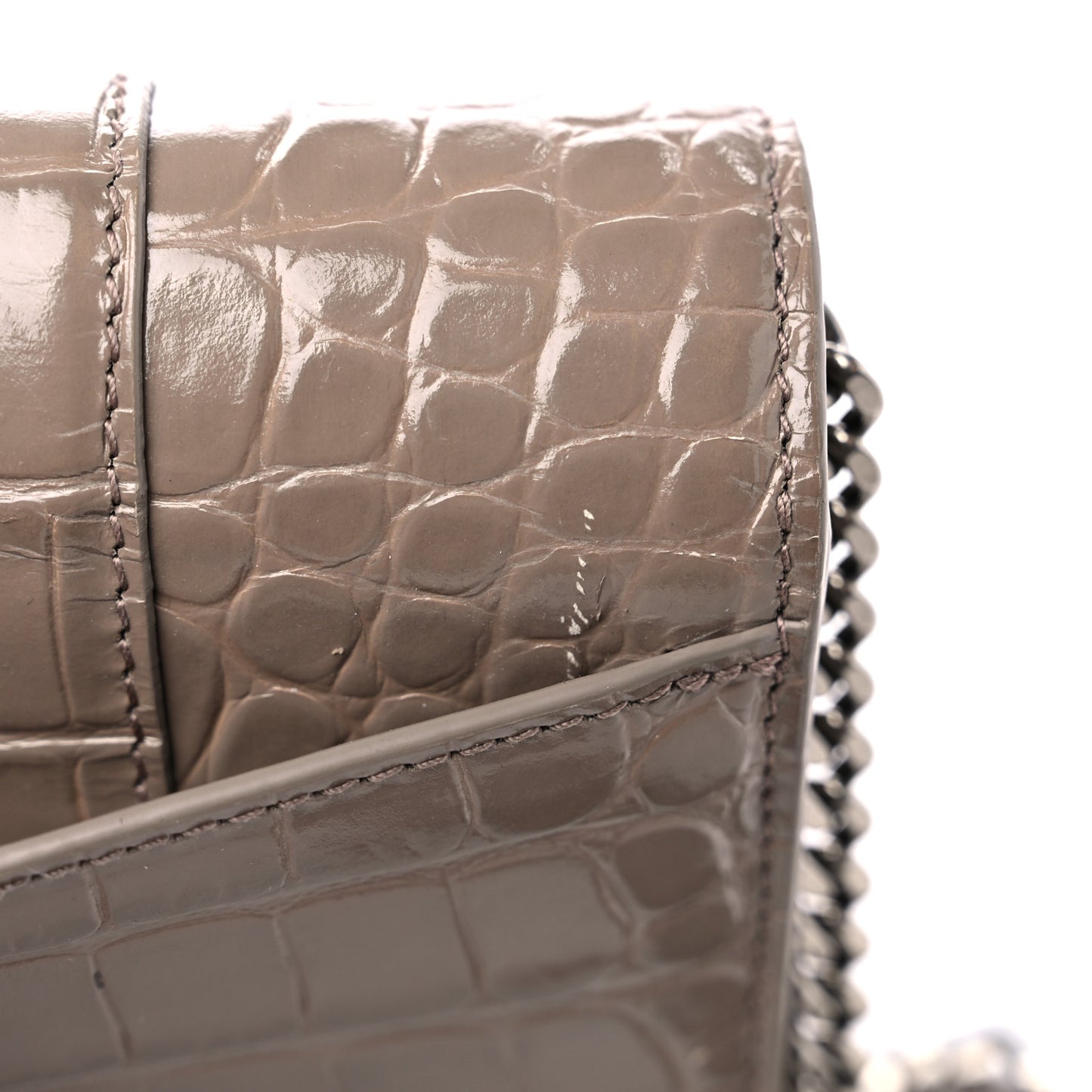 Shiny Calfskin Crocodile Embossed Hourglass Chain Bag Taupe