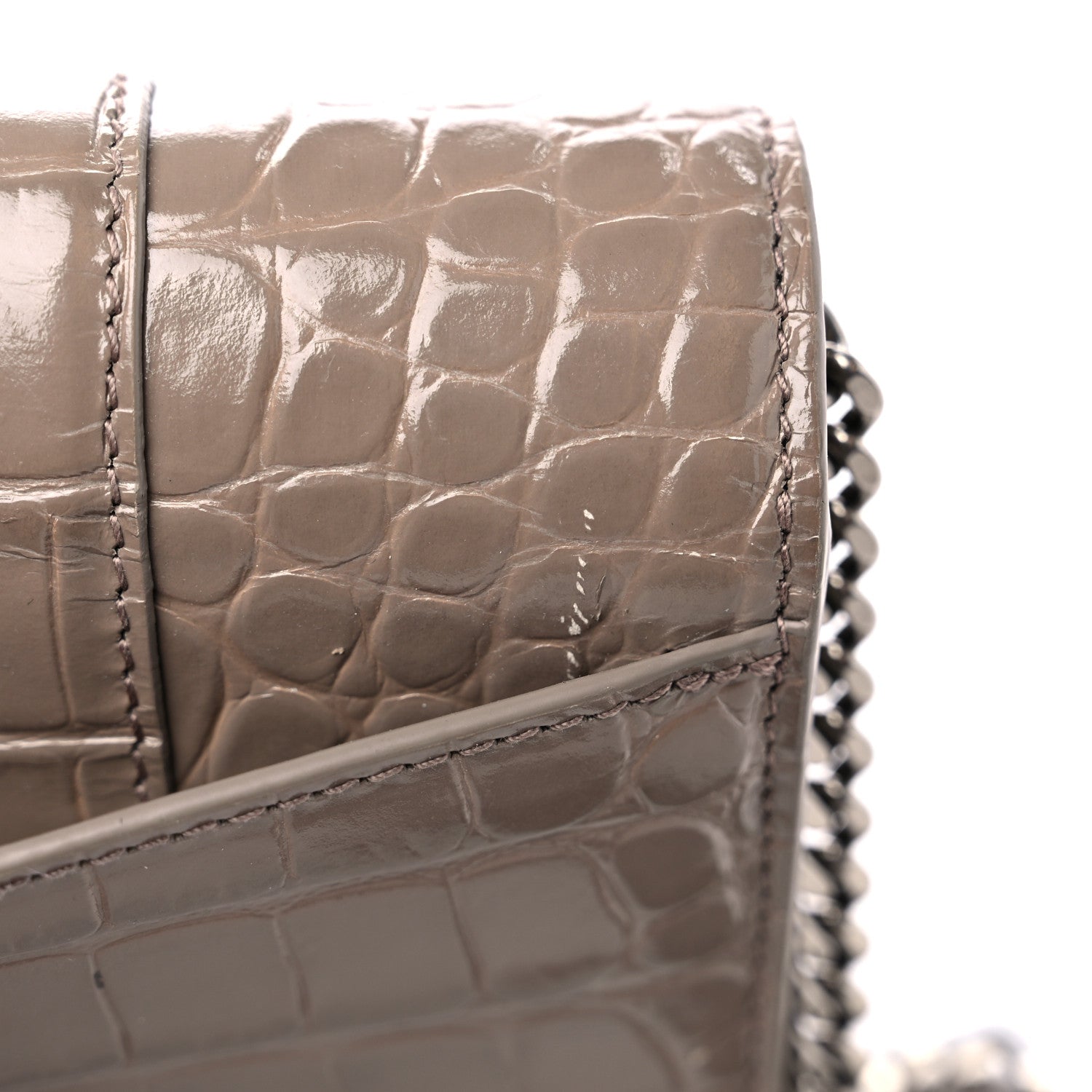 Balenciaga Shiny Calfskin Crocodile Embossed Hourglass Chain Bag Taupe 12 of 12