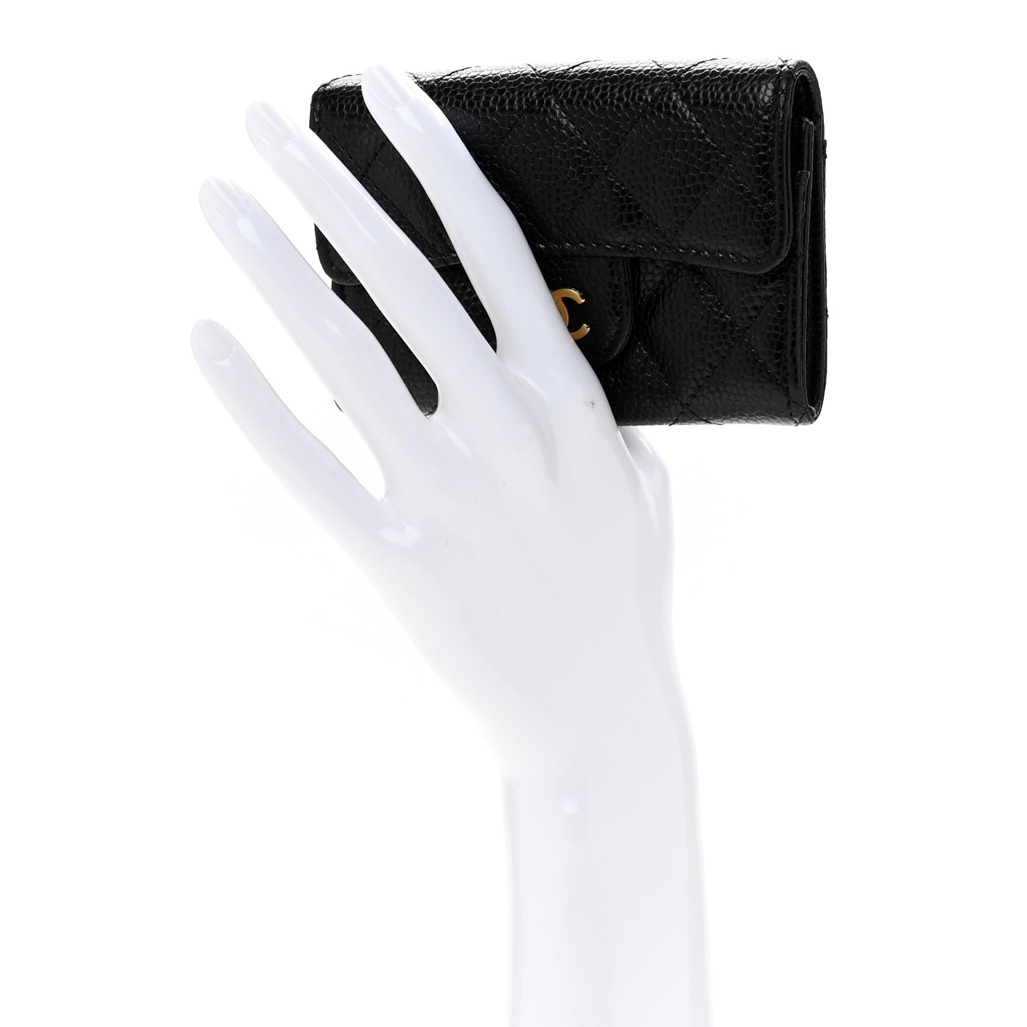 Caviar Quilted Flap Card Holder Wallet Black