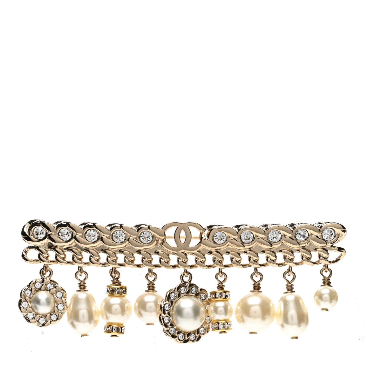 Pearl Crystal Brooch Barrette Gold