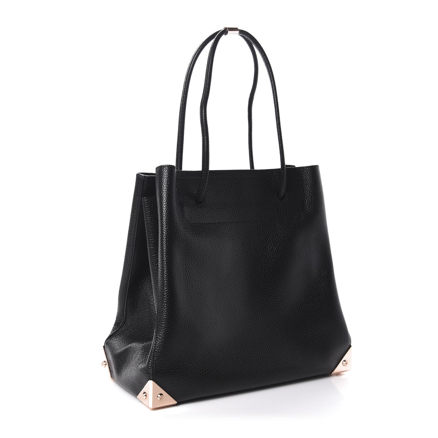 Pebbled Calfskin Large Prisma Skeletal Tote Black Rose Gold Hardware