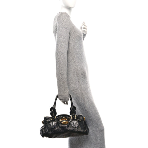 Crinkled Patent Medium Paddington Satchel Black