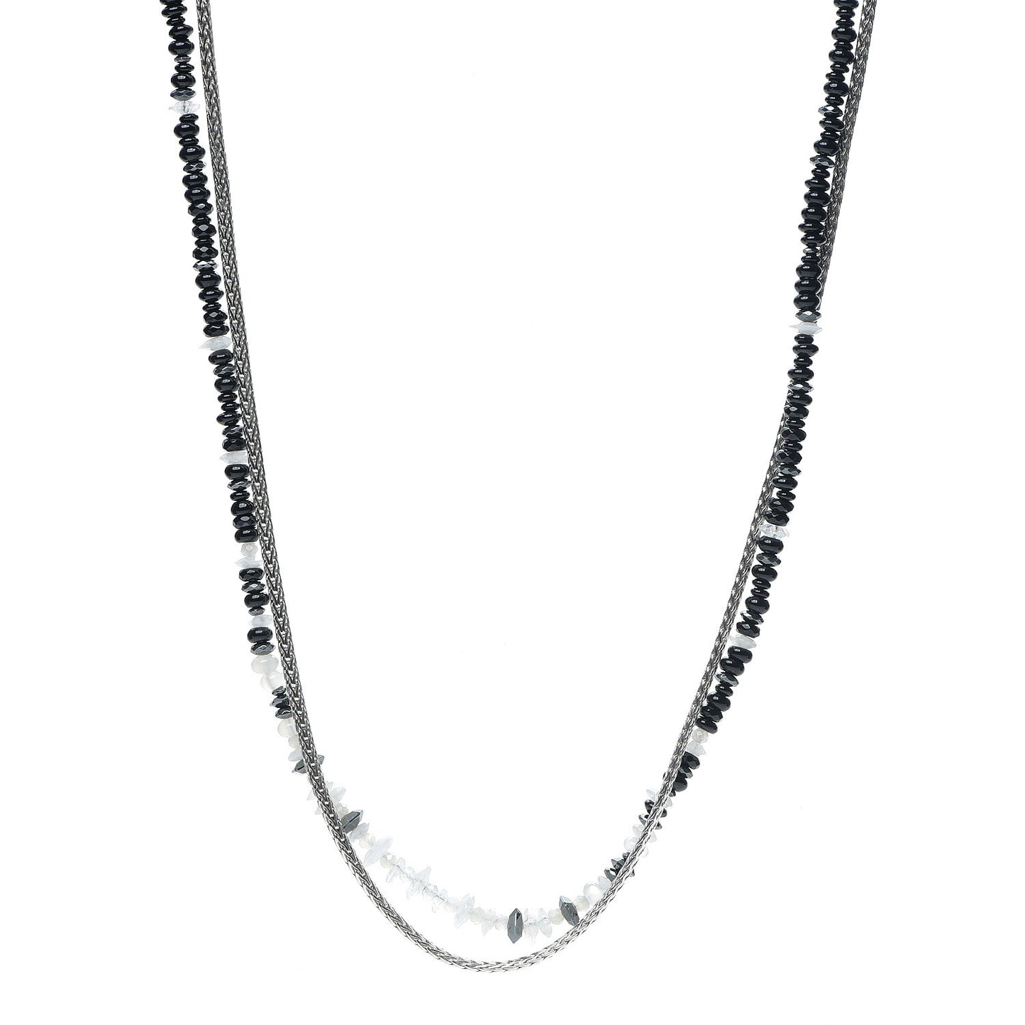 Sterling Silver Hematite Moonstone Black Onyx Asil Classic Chain Two-Row Necklace