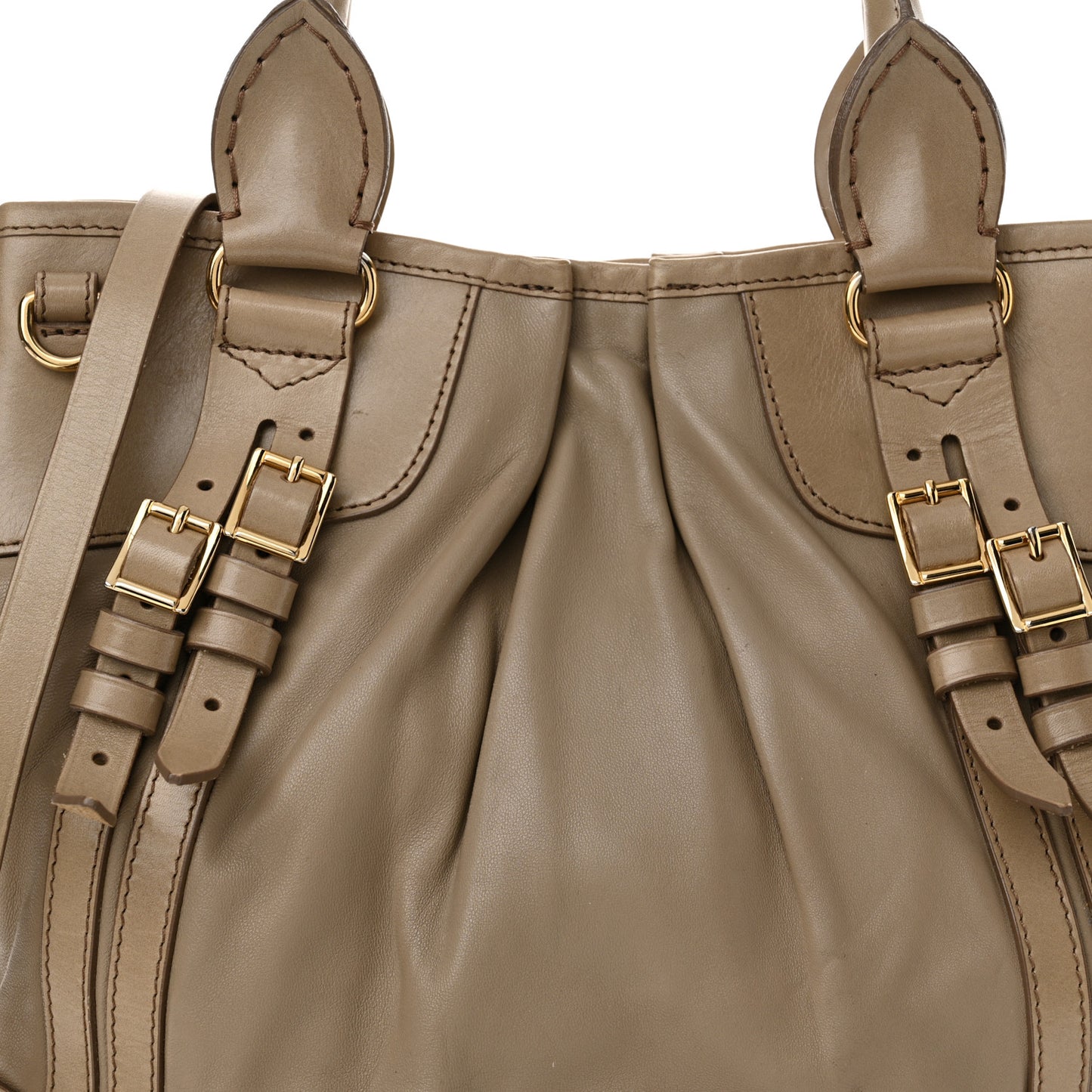 Lambskin Whipstitch Medium Tote Beige