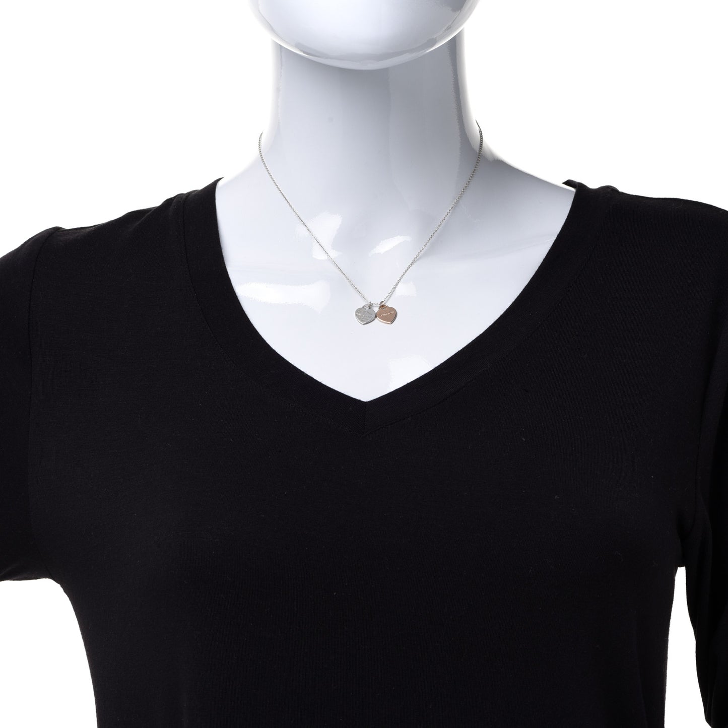 Sterling Silver 18K Rose Gold Mini Return to Tiffany Double Heart Tag Pendant Necklace