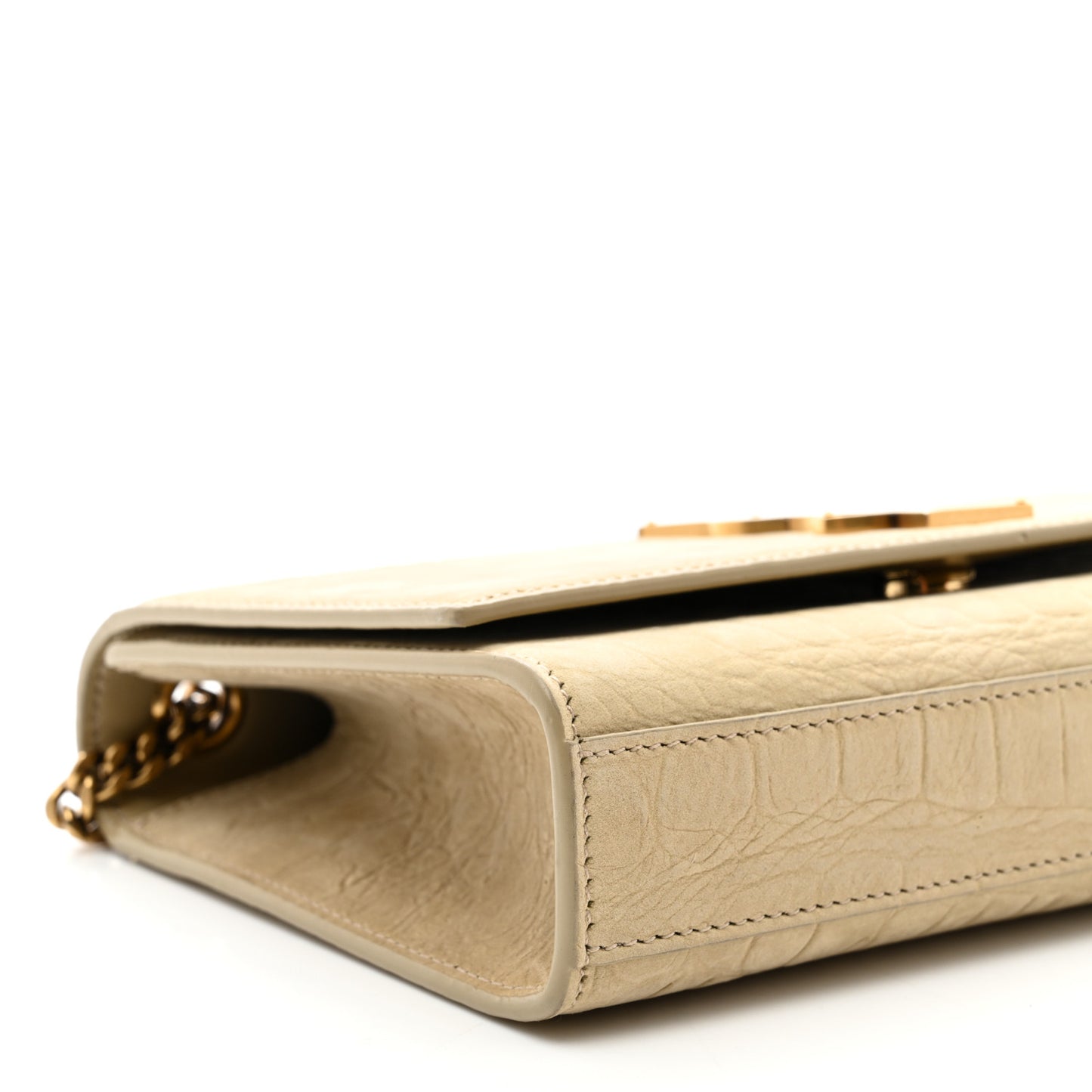 Crocodile Embossed Nubuck Small Monogram Kate Satchel Nougat Beige