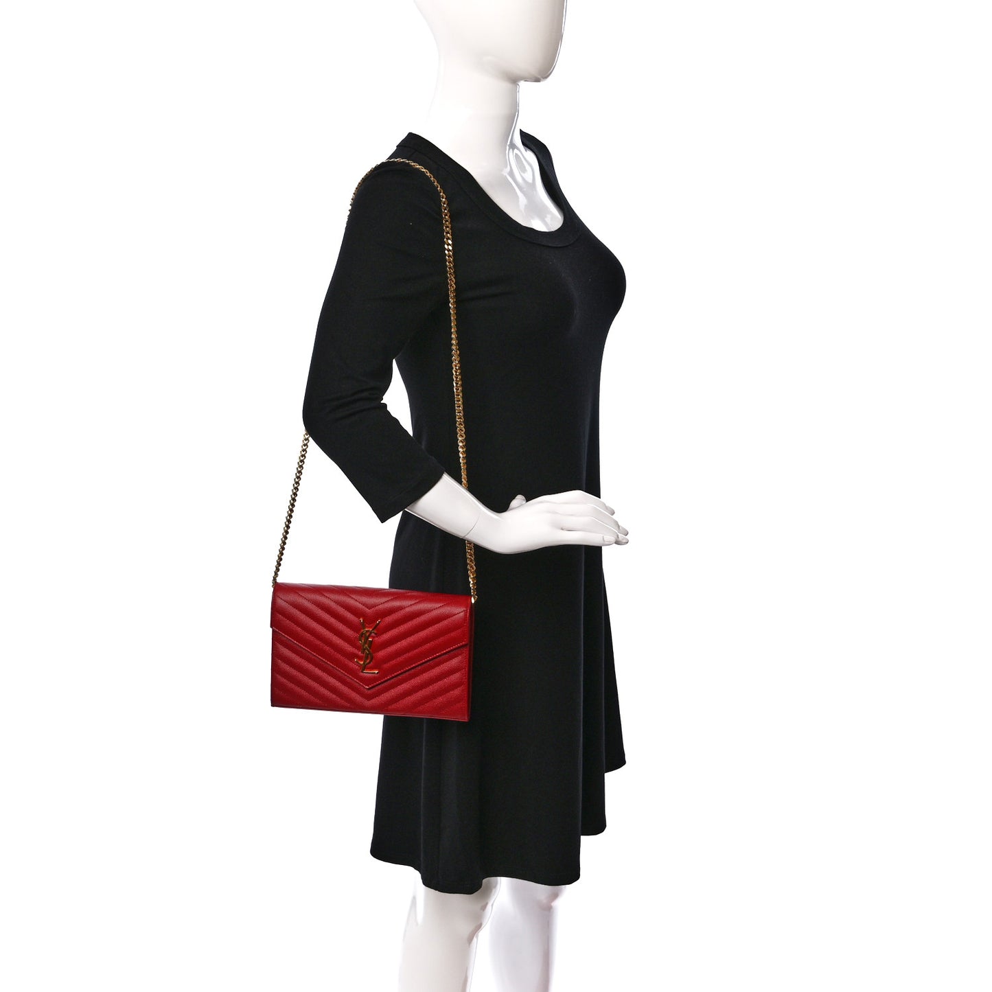 Grain De Poudre Matelasse Chevron Monogram Chain Wallet Rouge Eros