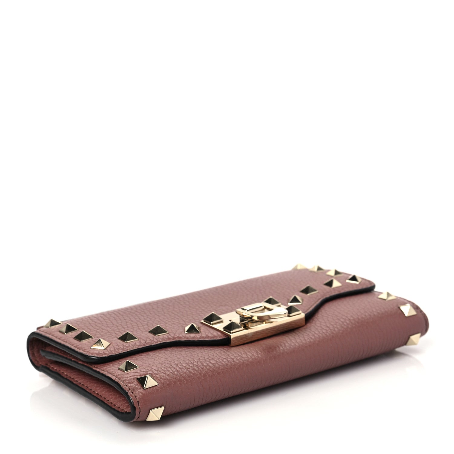 Valentino Garavani Pebbled Calfskin Rockstud Flip Lock Wallet On Chain English Rose 3 of 8
