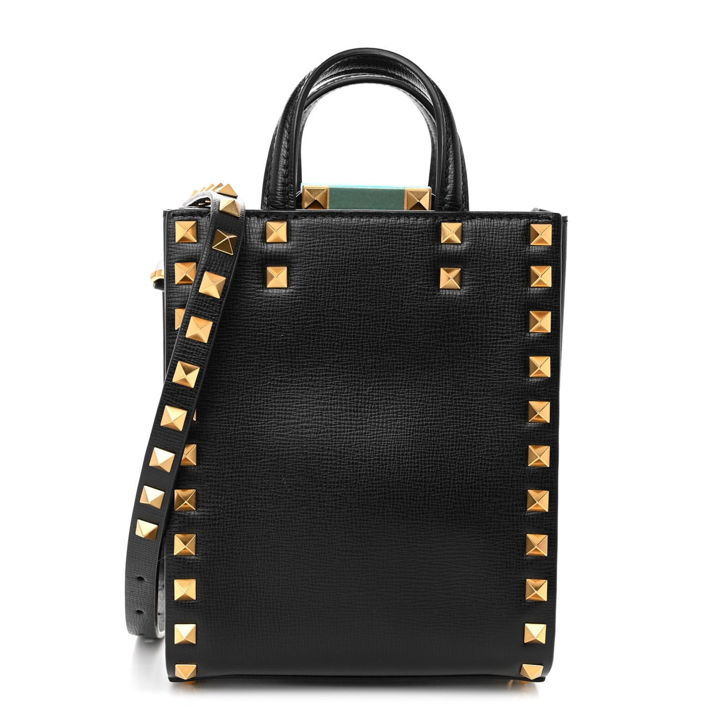 Grainy Calfskin Mini Rockstud Alcove Tote Black