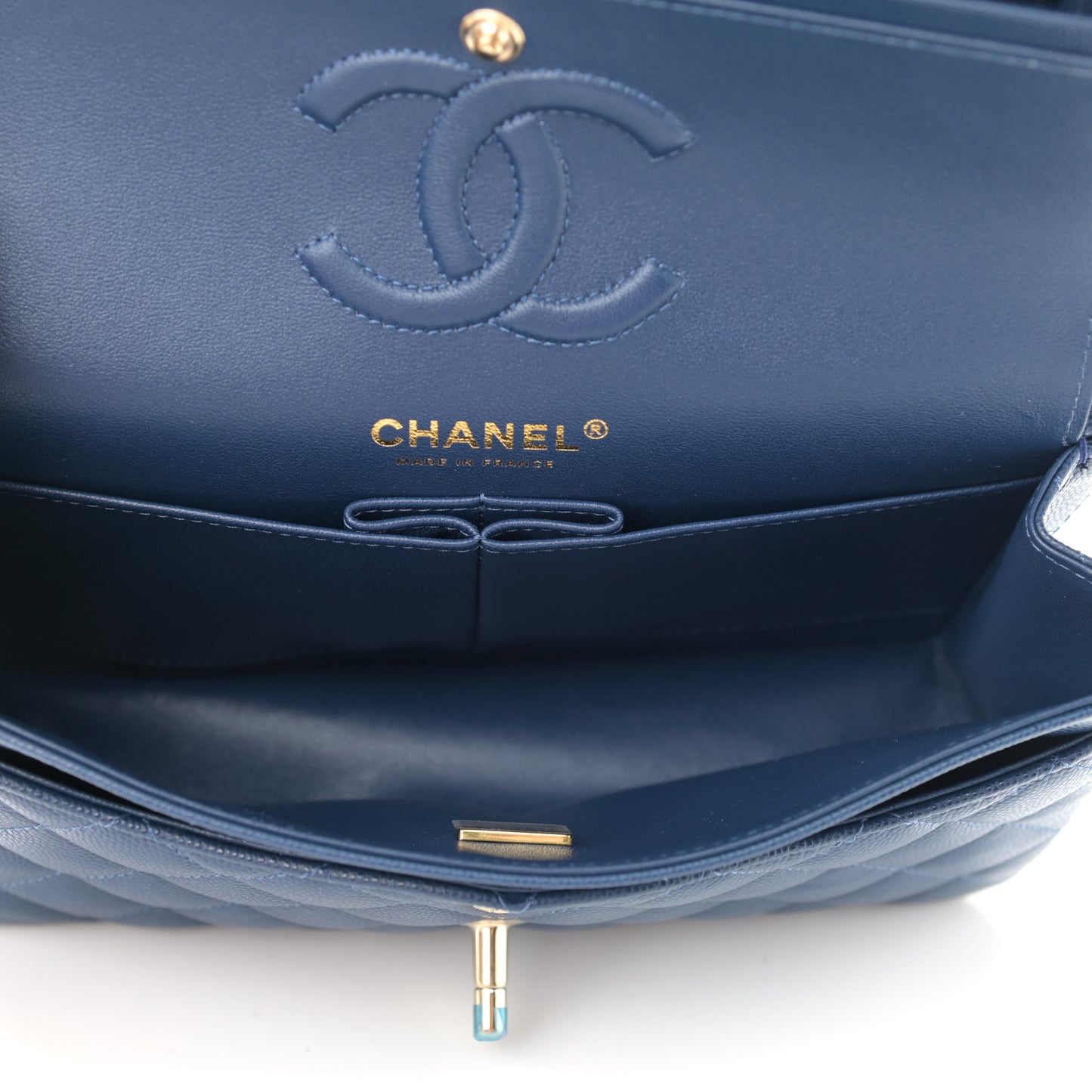 Caviar Quilted Small Double Flap Blue