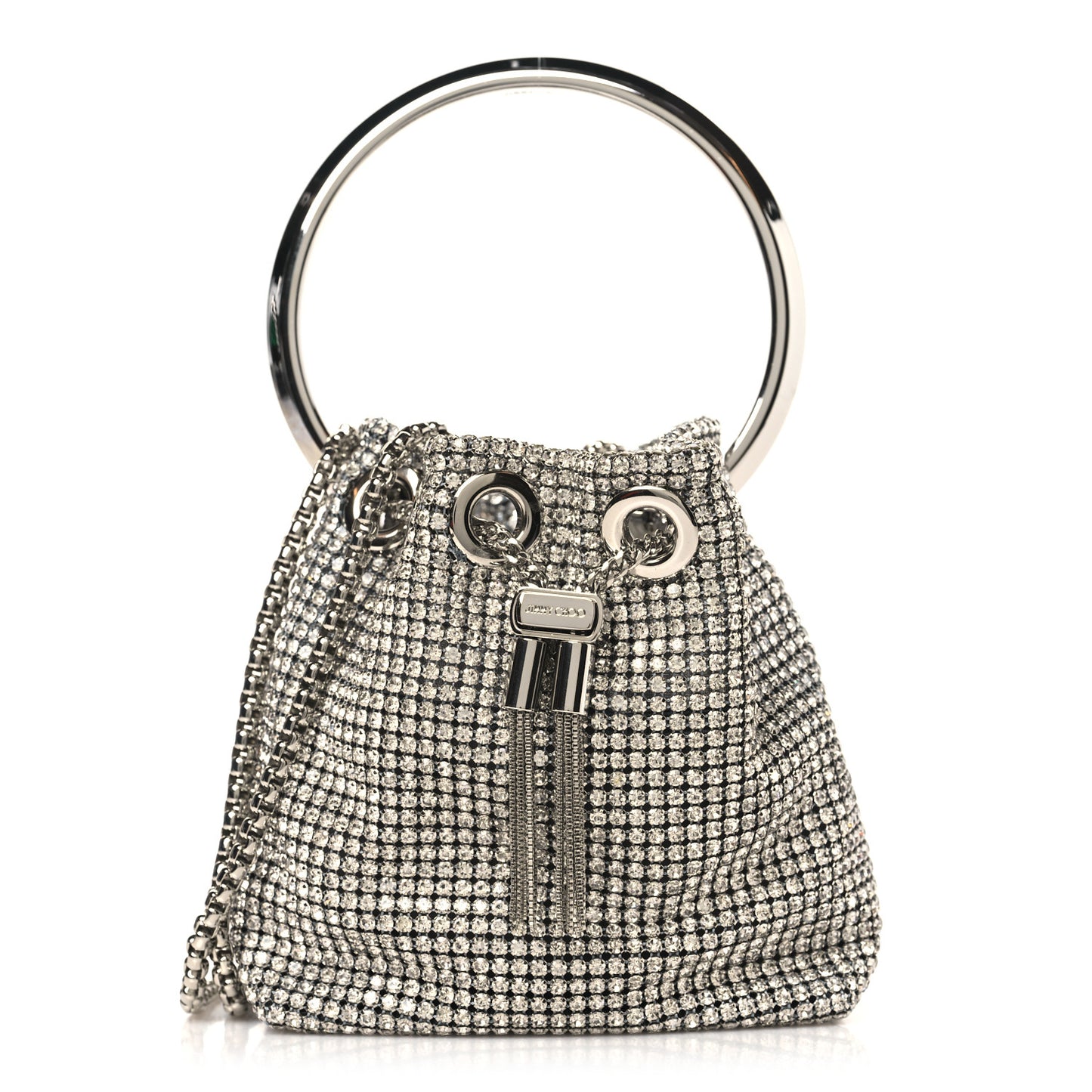 Satin Crystal Embellished Micro Bon Bon Bag Silver