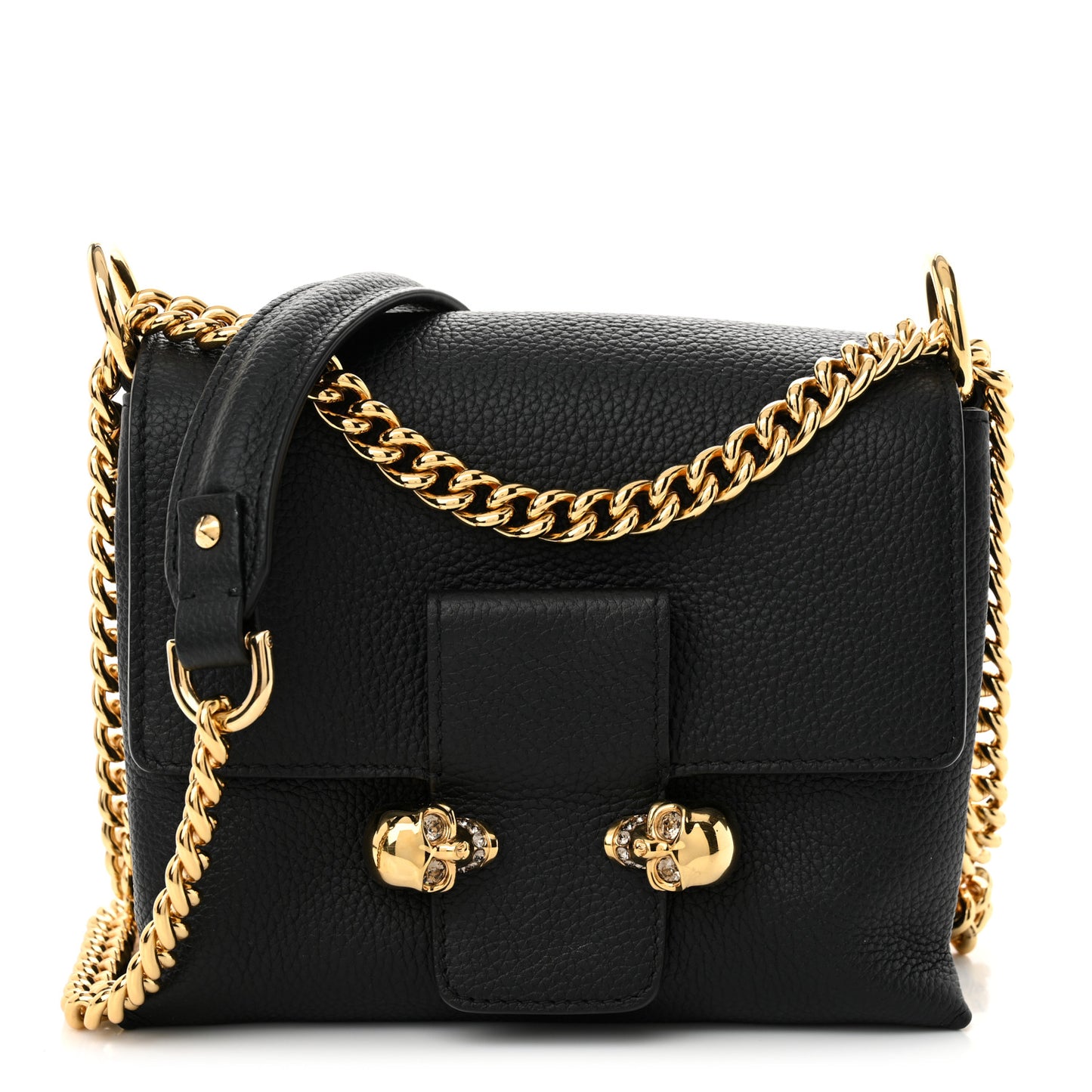 Calfskin Small Twin Skull Chain Crossbody Black