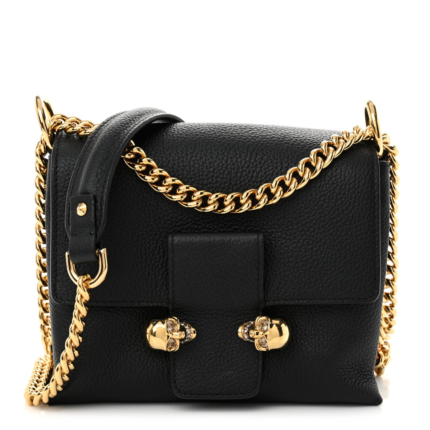 Alexander McQueen Calfskin Small Twin Skull Chain Crossbody Black