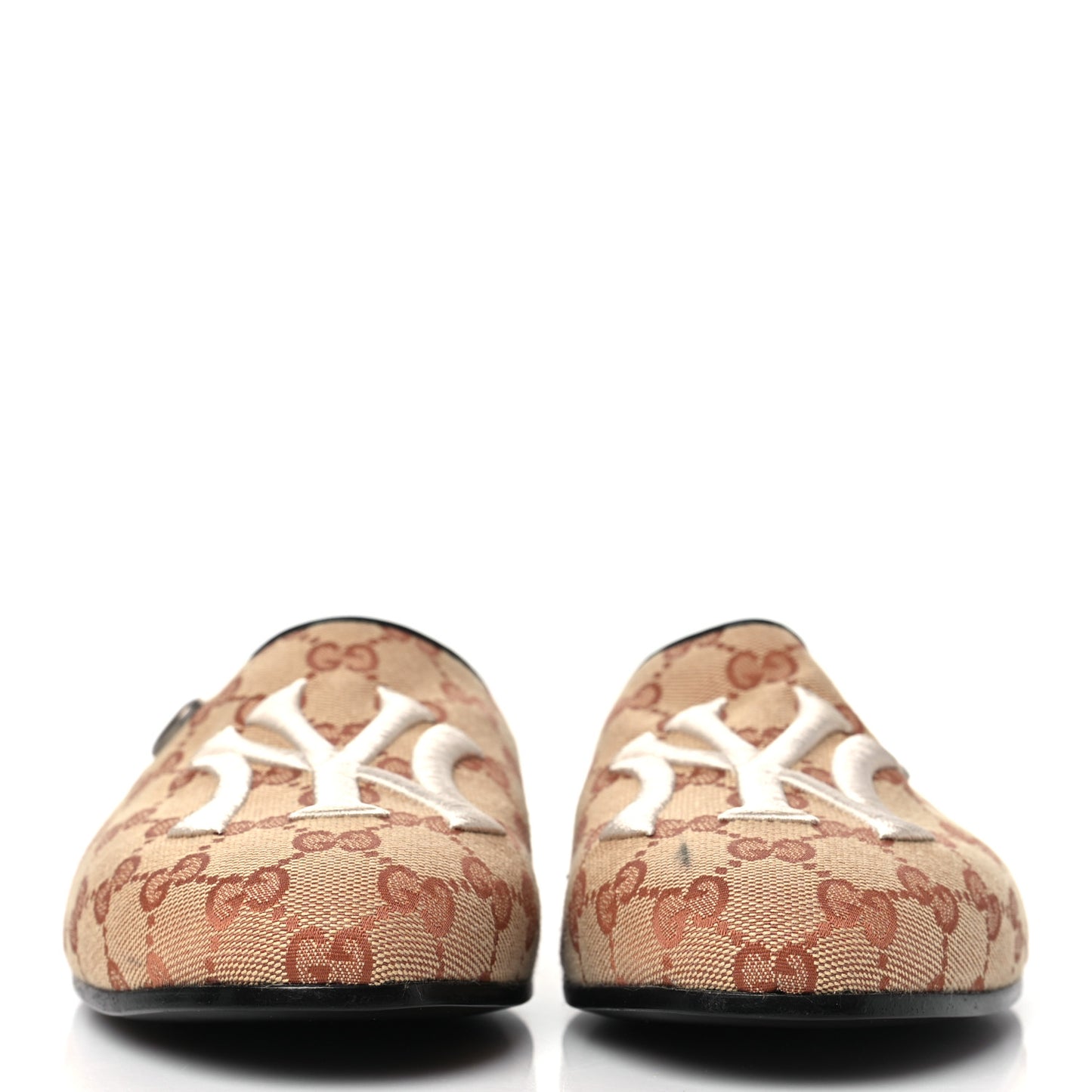 X MLB Monogram NY Yankees Embroidered Mens GG Slippers 8 Beige Ruggine