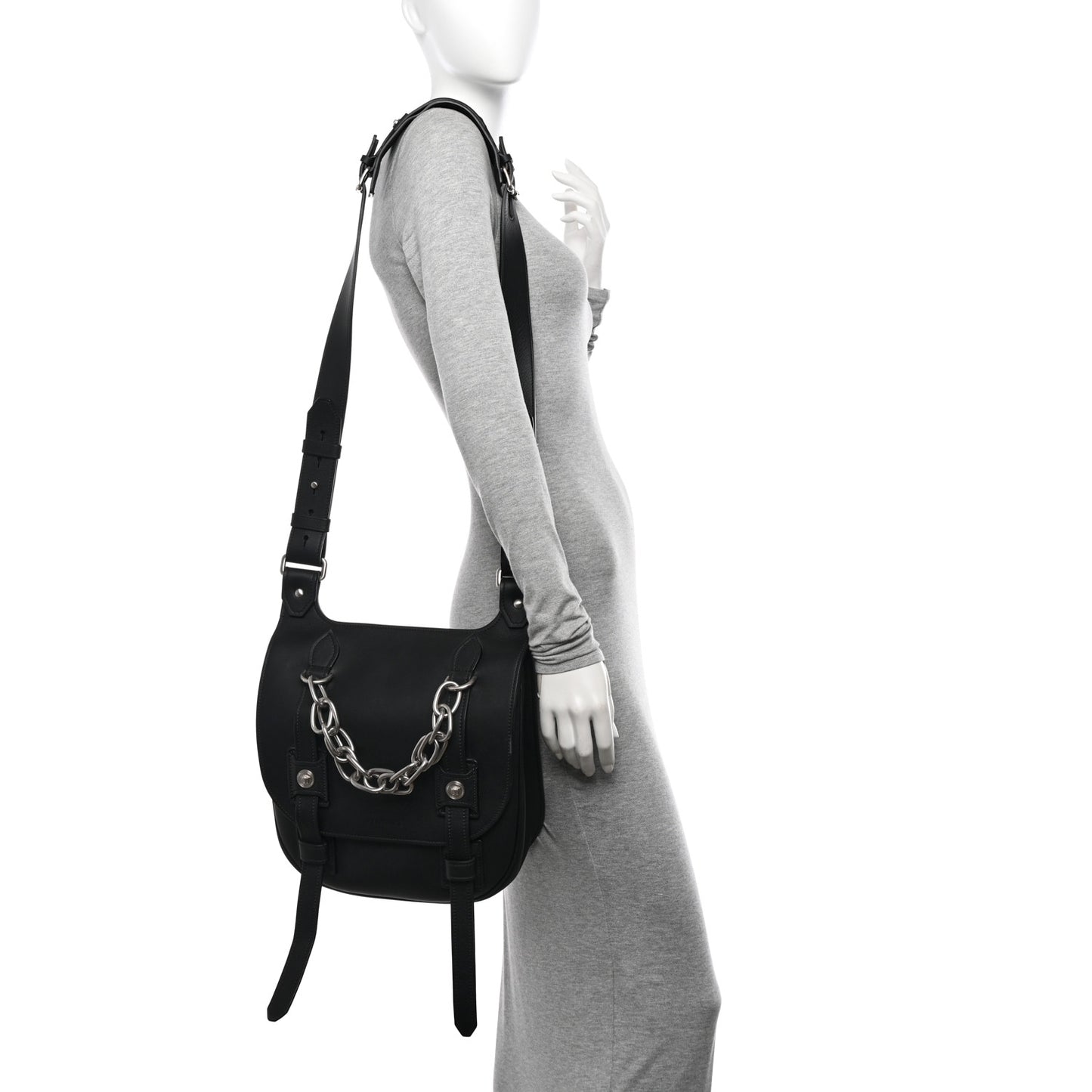 Calfskin Small Biker Chain Satchel Black