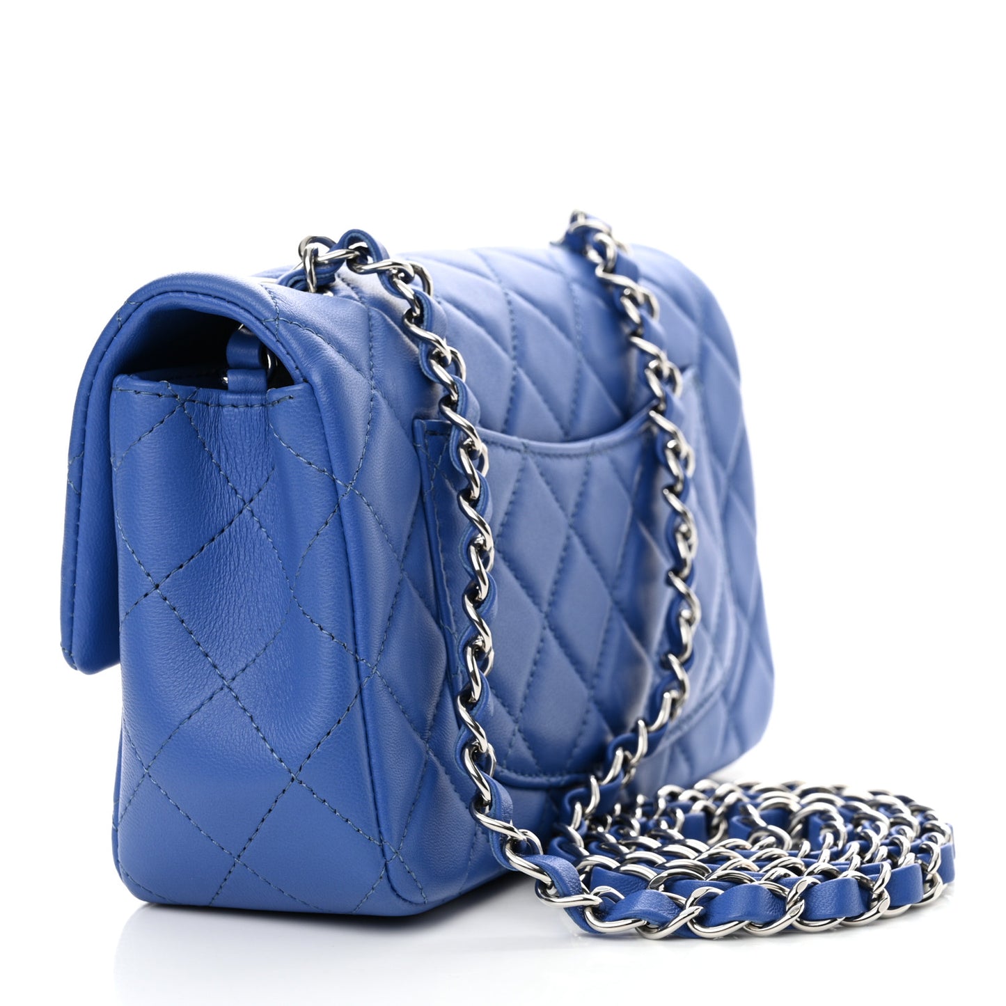 Lambskin Quilted Mini Rectangular Flap Light Blue