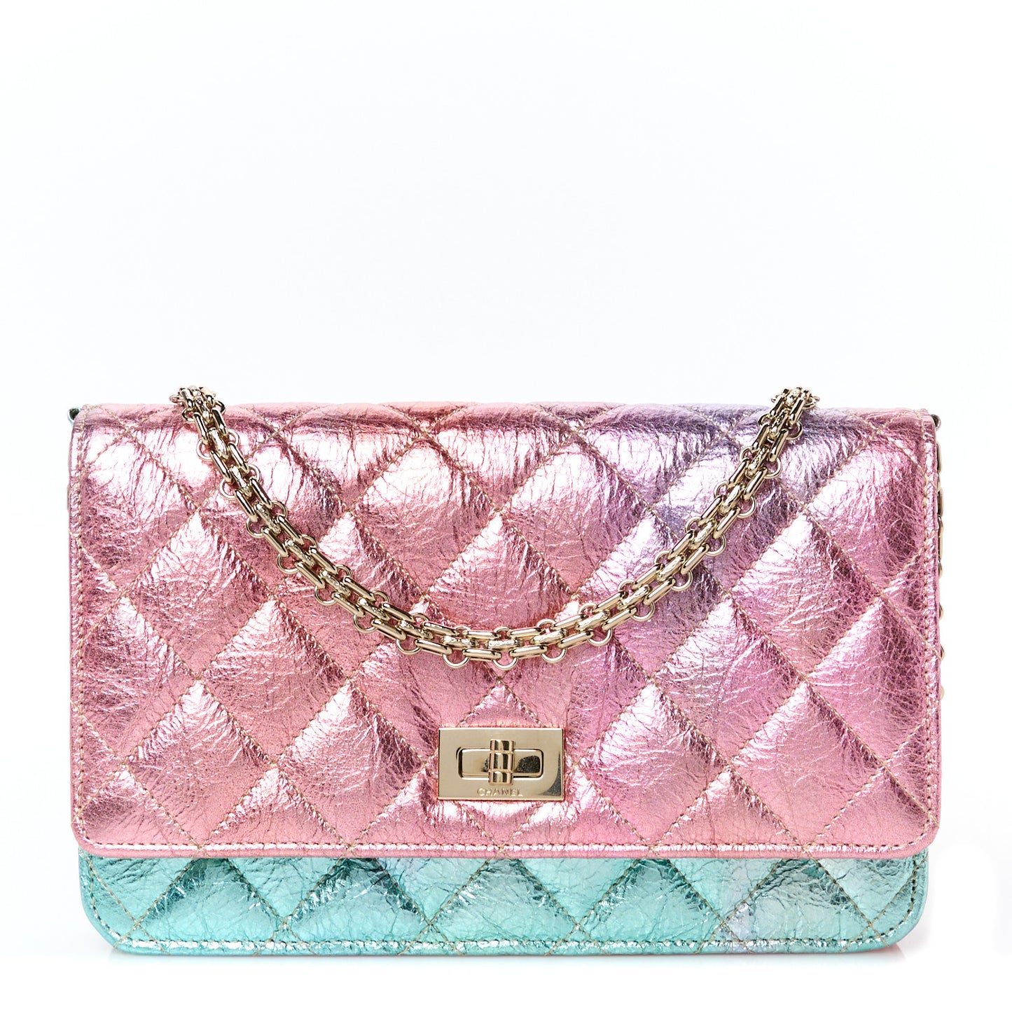 Metallic Goatskin Quilted 2.55 Reissue Wallet on Chain WOC Multicolor