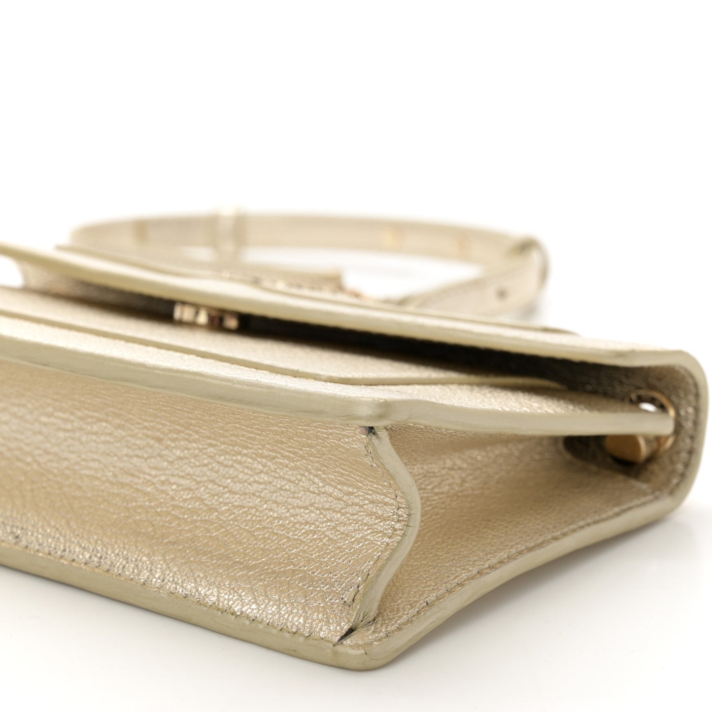Metallic Calfskin Snake Strap Crossbody Flap Clutch Gold
