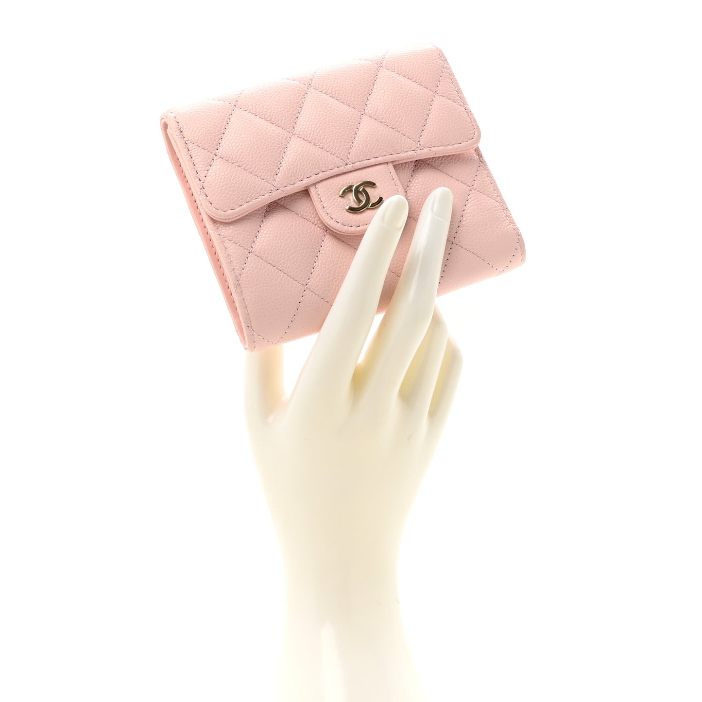 Caviar Quilted Compact Flap Wallet Light Pink