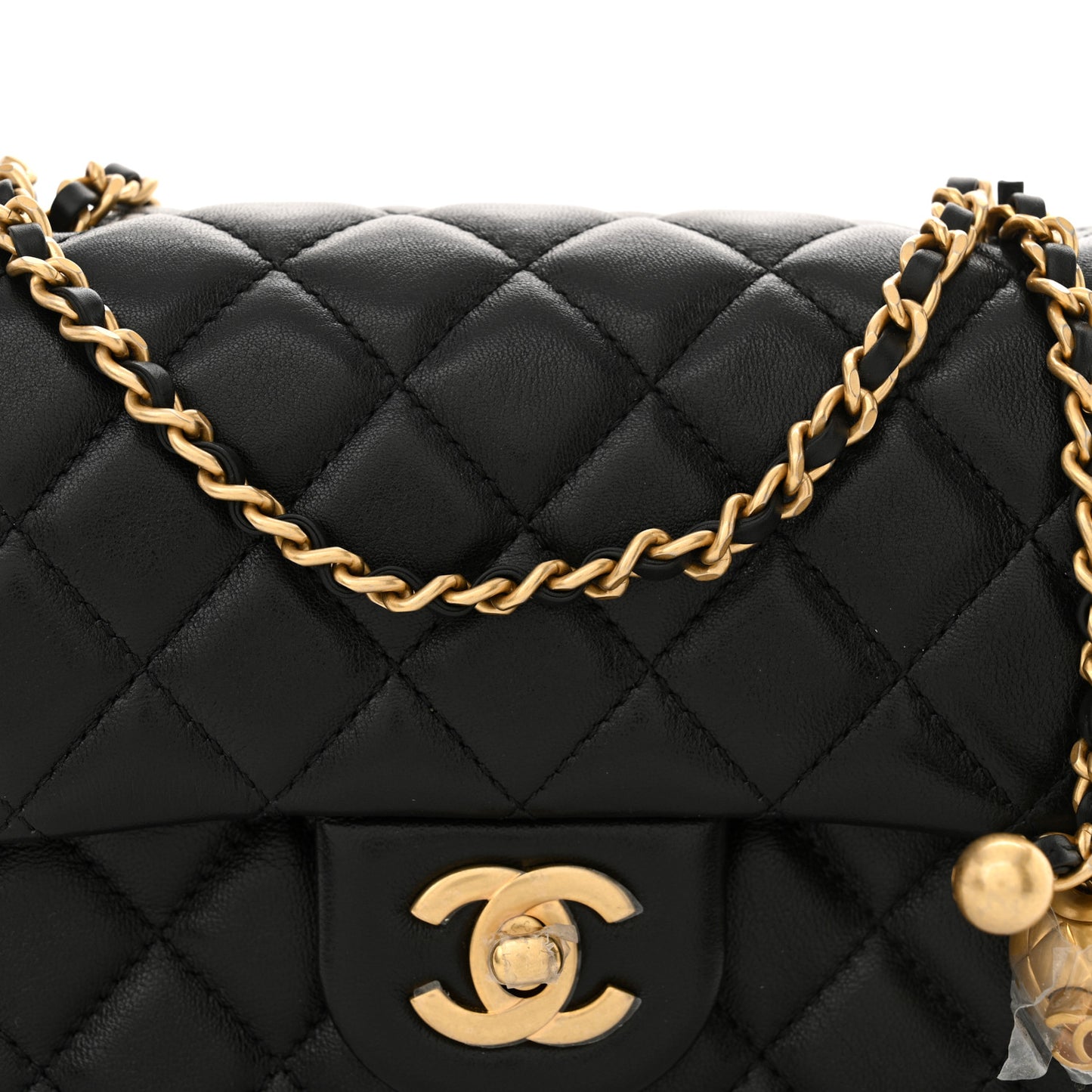 Lambskin Quilted Mini Pearl Crush Flap Black