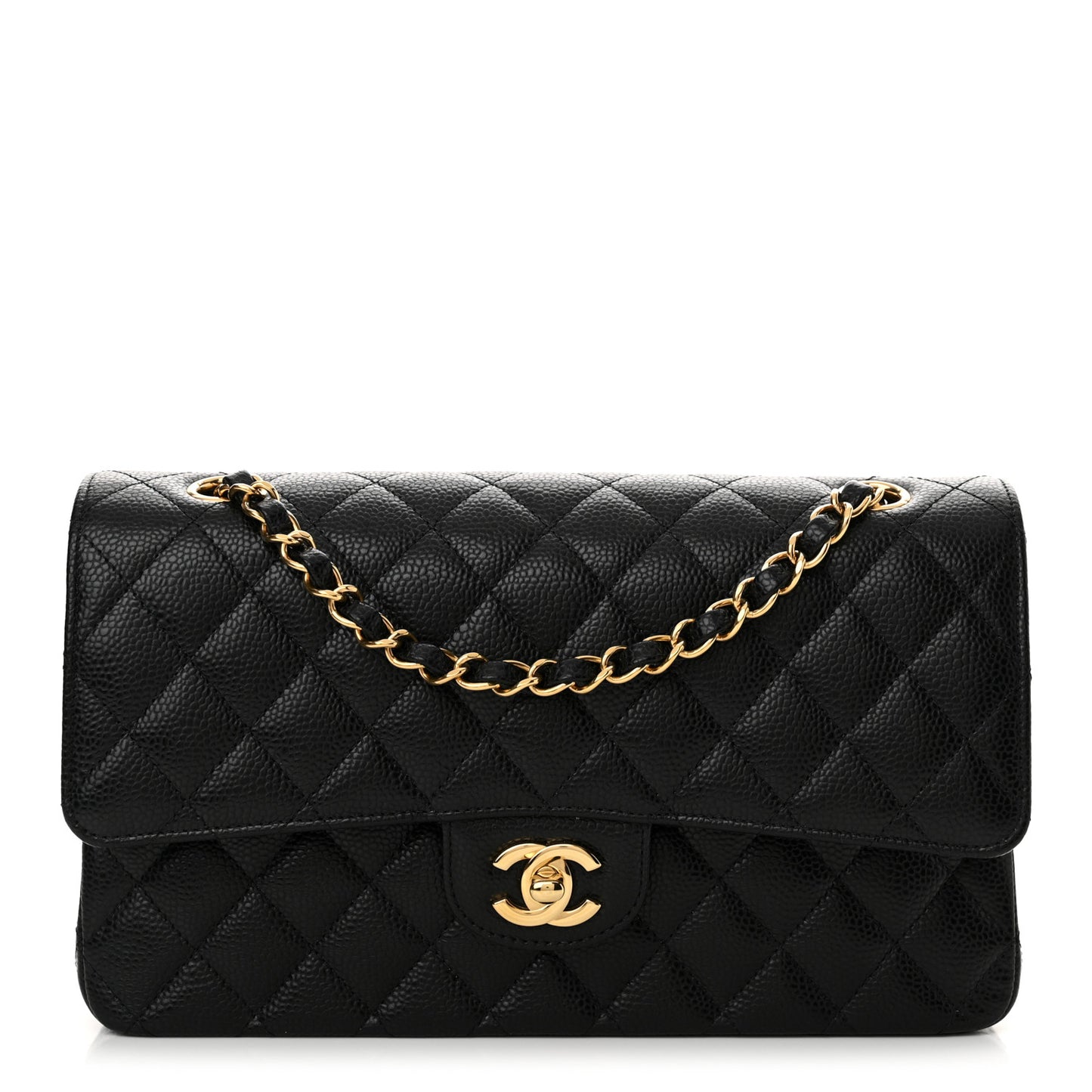 Caviar Quilted Medium Double Flap Black