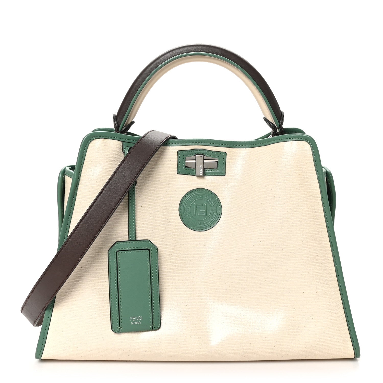 Fendi Vitello Seta Century Nappa Canvas Medium Peekaboo Iconic Defender Satchel Moresco Verde Islanda 1 of 11