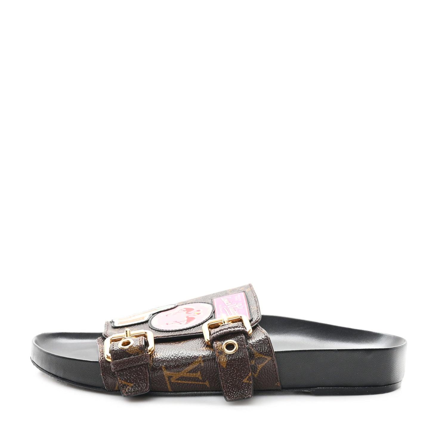 Monogram Patch Work World Tour Bom Dia Flat Mule 37 Black