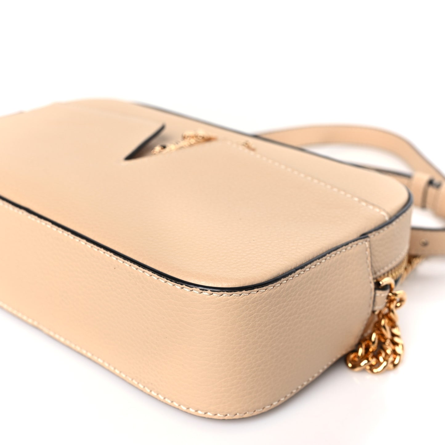 Grainy Calfskin Virtus Small Camera Bag Beige