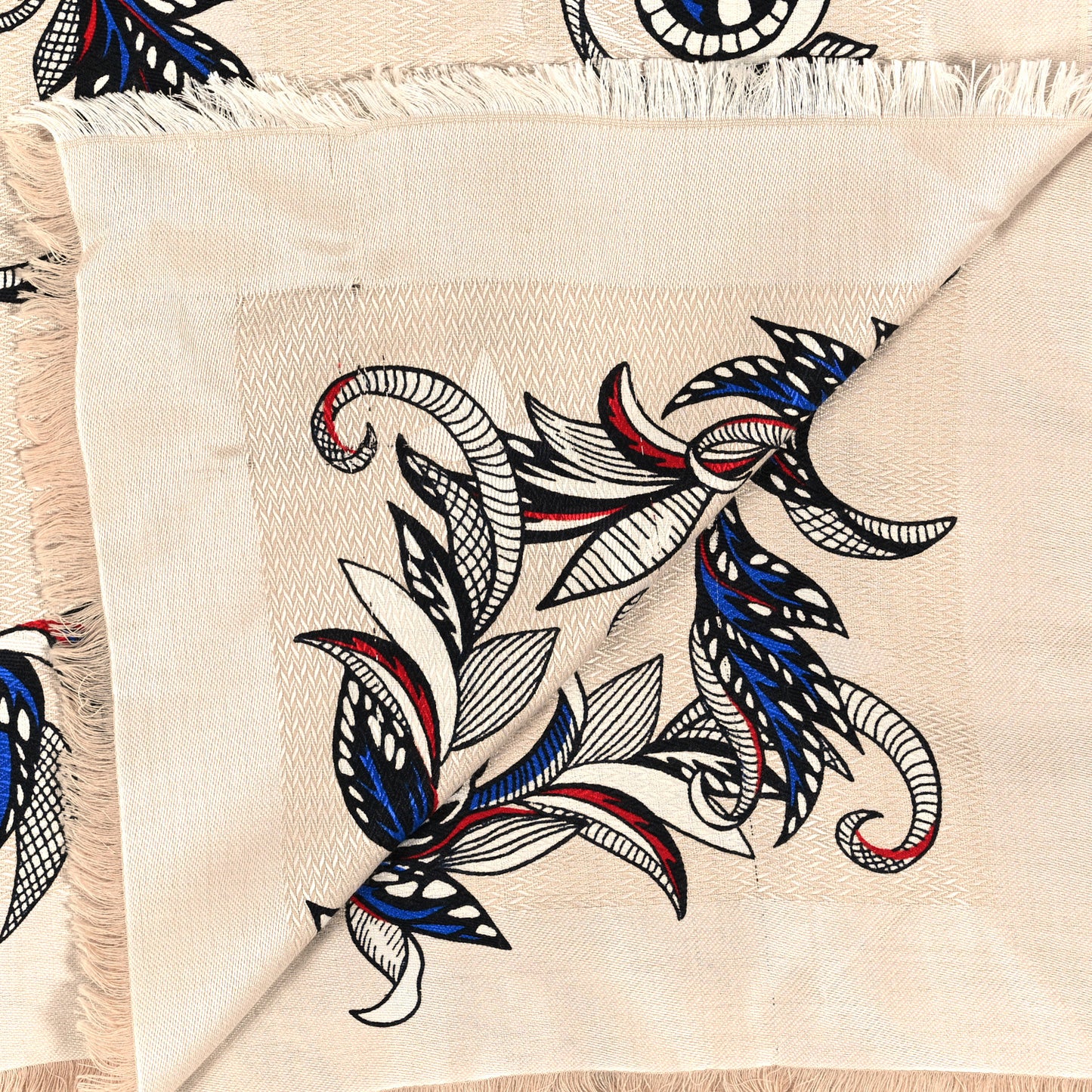 Silk Wool Beyond Flower Monogram Shawl Beige