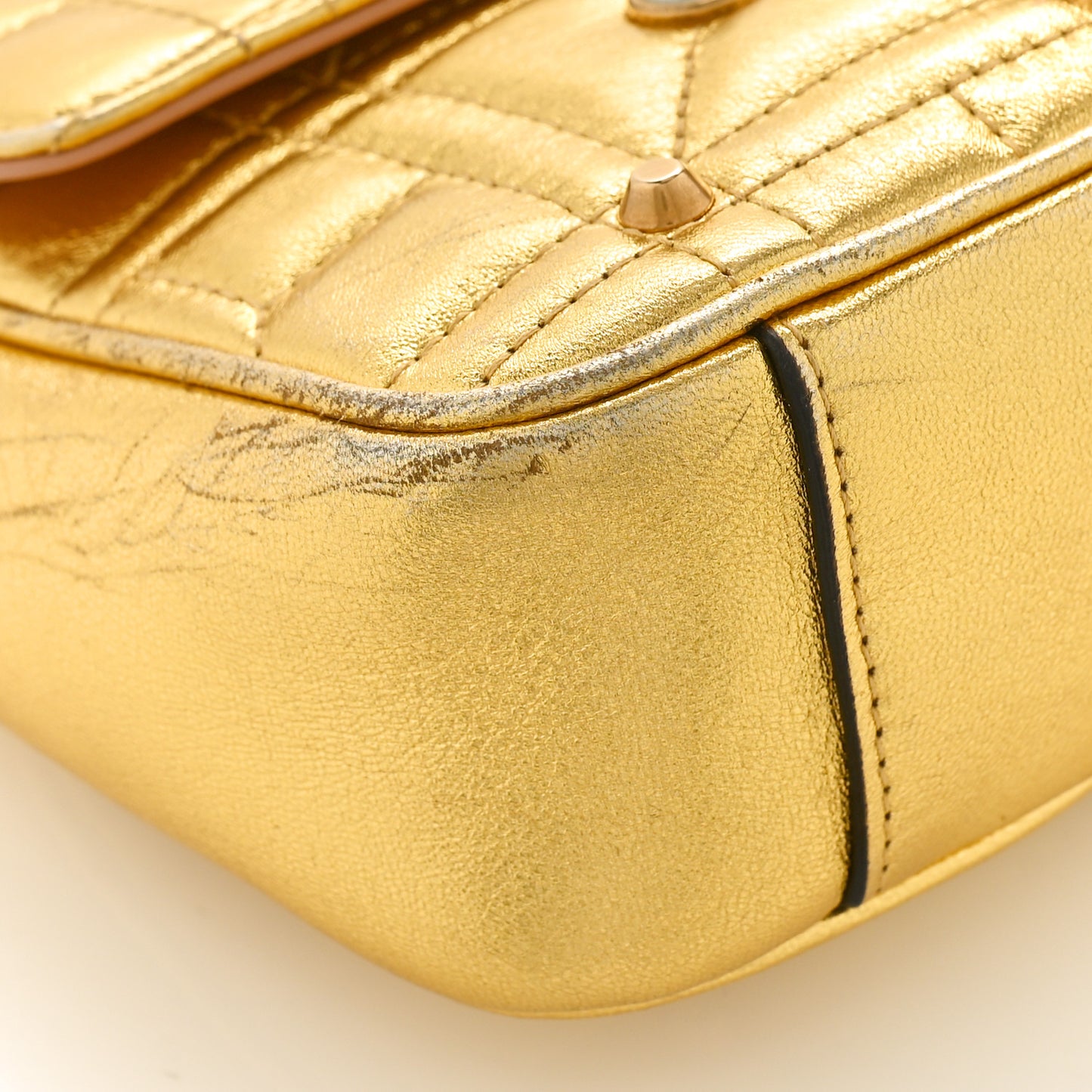 Metallic Calfskin Matelasse Studded Mini Pearly GG Marmont Shoulder Bag Gold