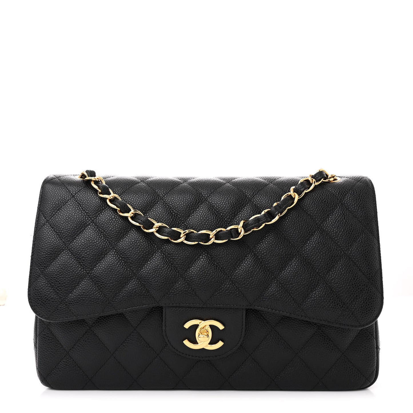 Caviar Quilted Jumbo Double Flap Black