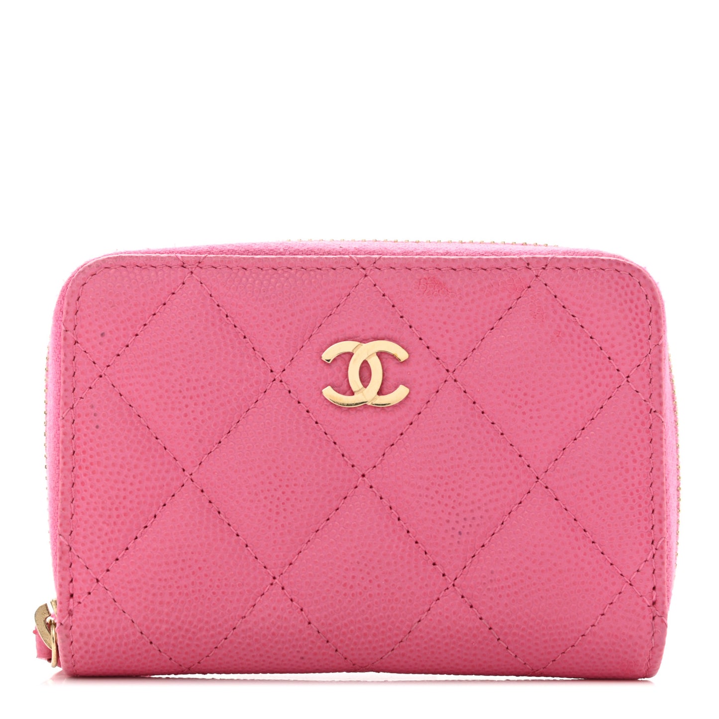 Caviar Quilted Zip Coin Purse Pink